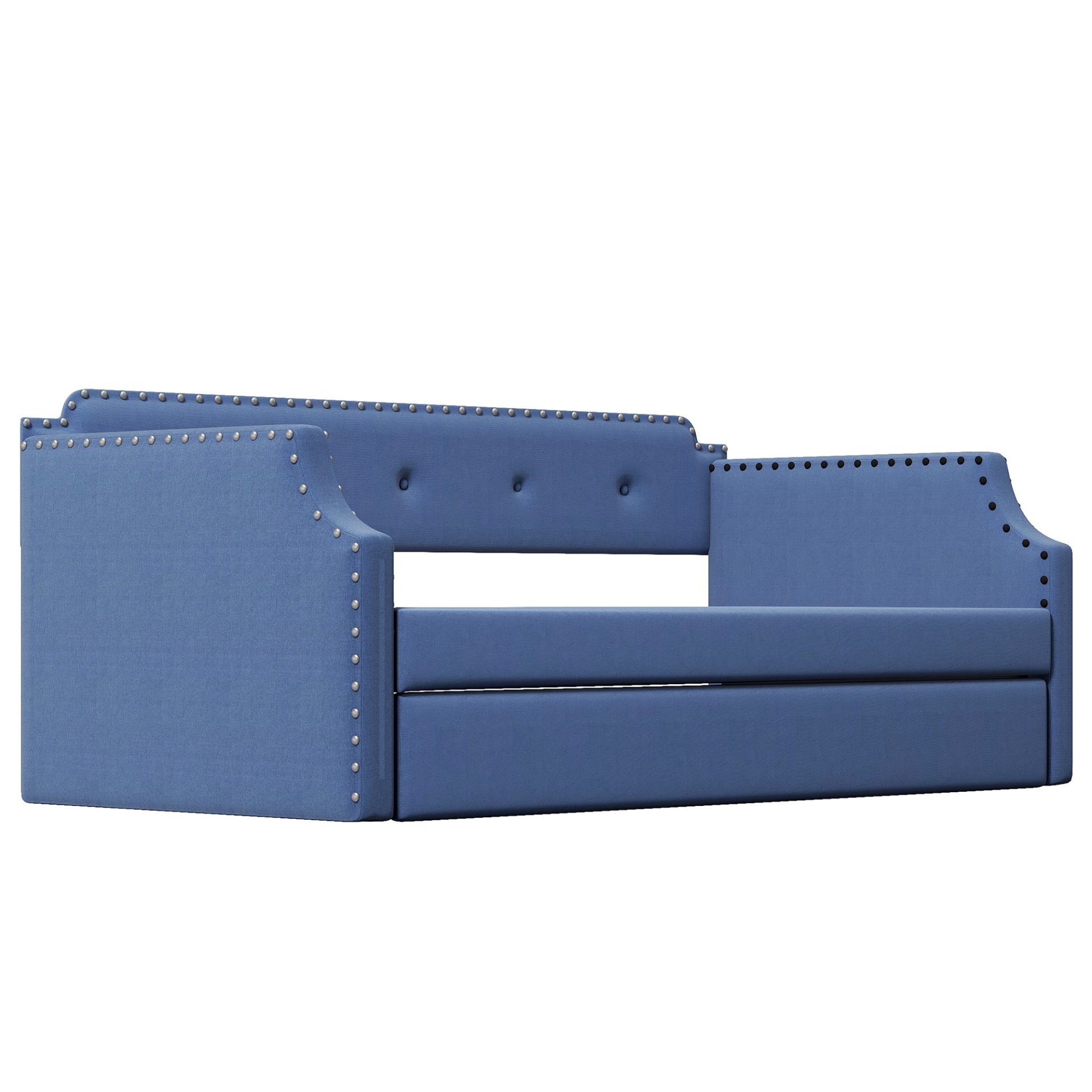 Upholstered Daybed With Trundle, Twin, Slat Support - Blue - Image 5