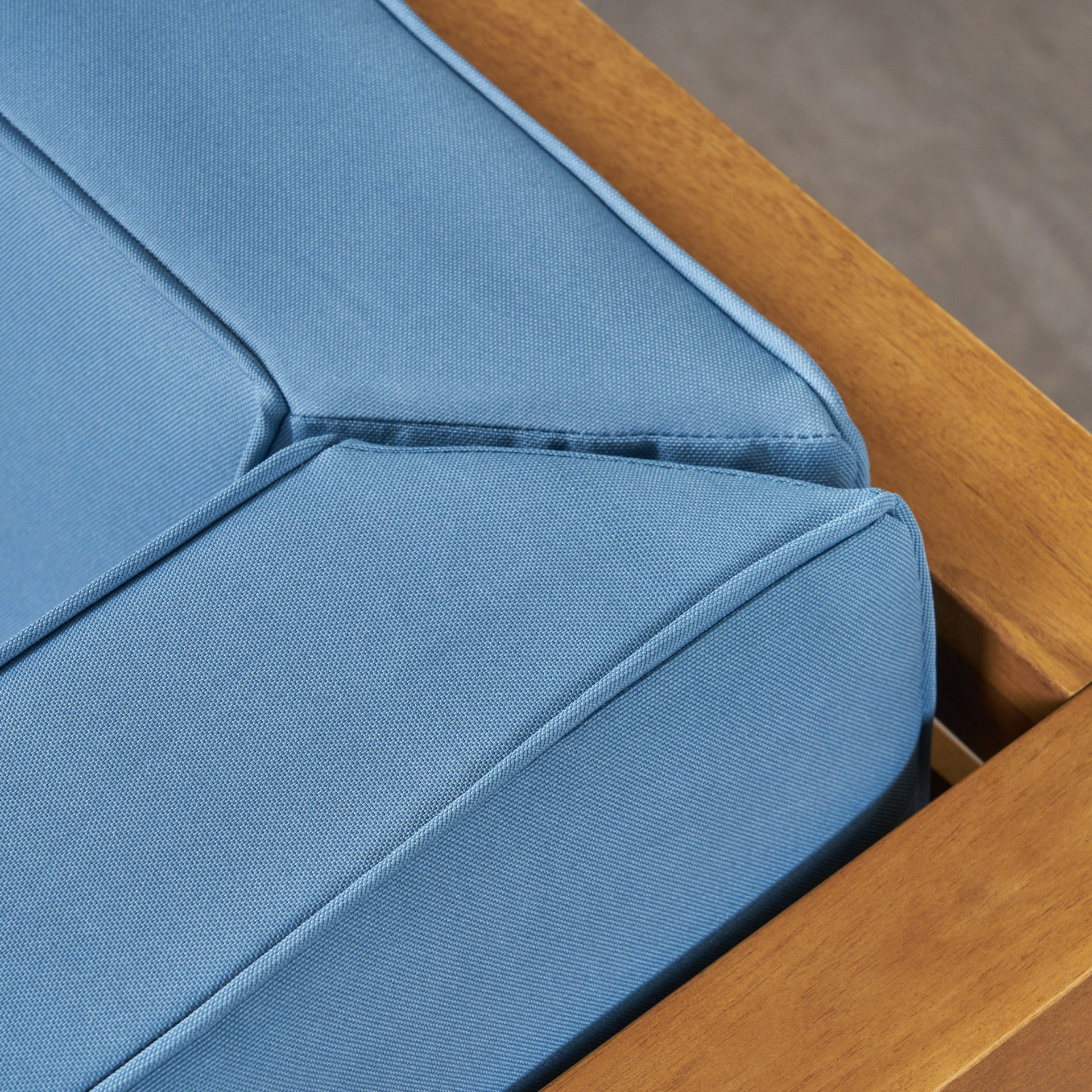 Outdoor Club Chair, Acacia Wood Patio Chair With Fabric Cushion For Backyard, Poolside, Garden Or Porch - Pecan / Blue - Image 10