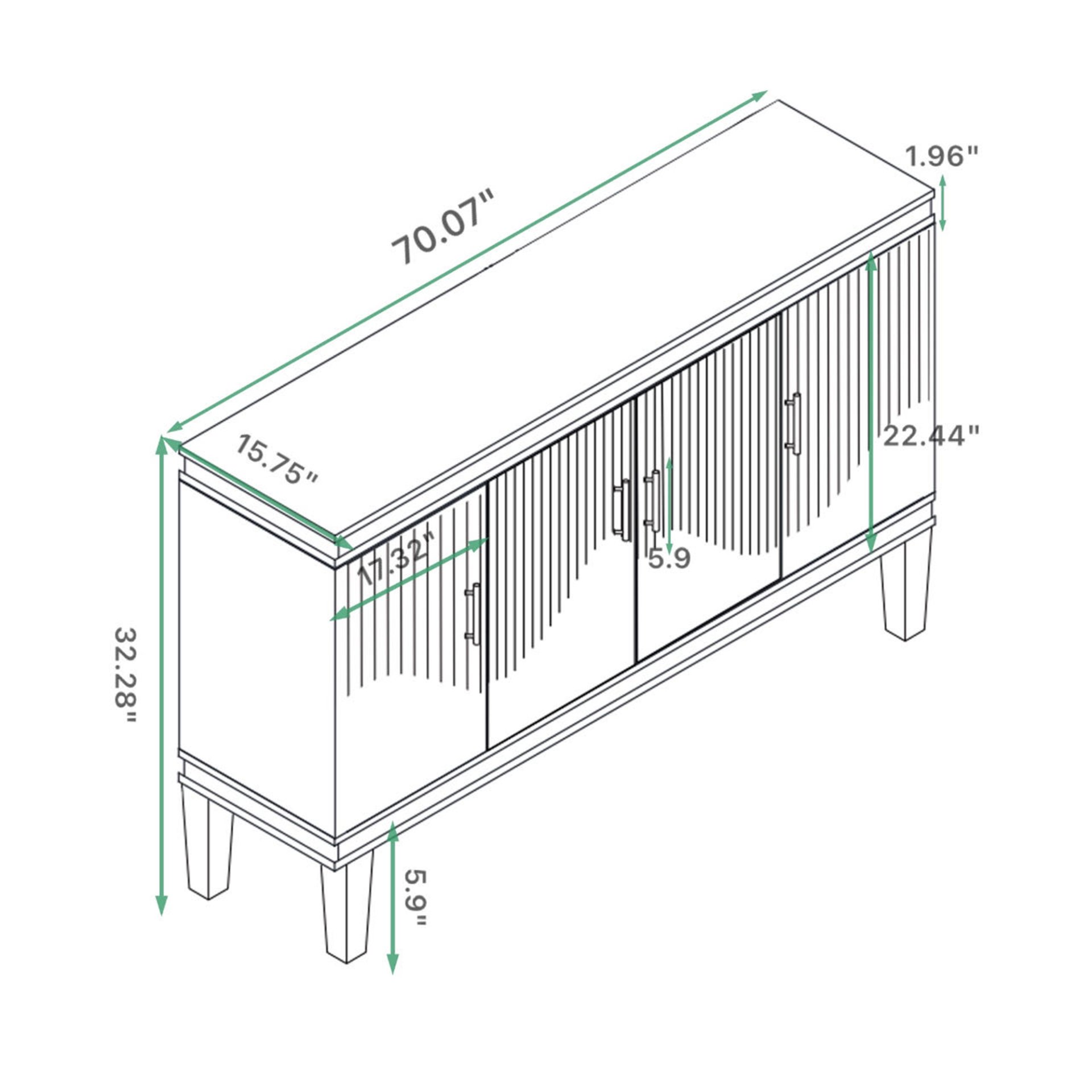 4 Door Cabinet With Adjustable Shelves, Large Storage For Living Room - Champagne - Image 3