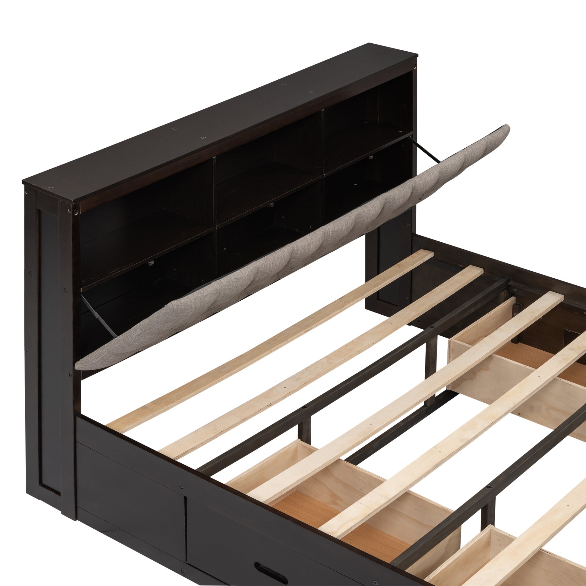 Queen Size Platform Bed With Storage Headboard, Shoe Rack And 4 Drawers - Espresso - Image 8