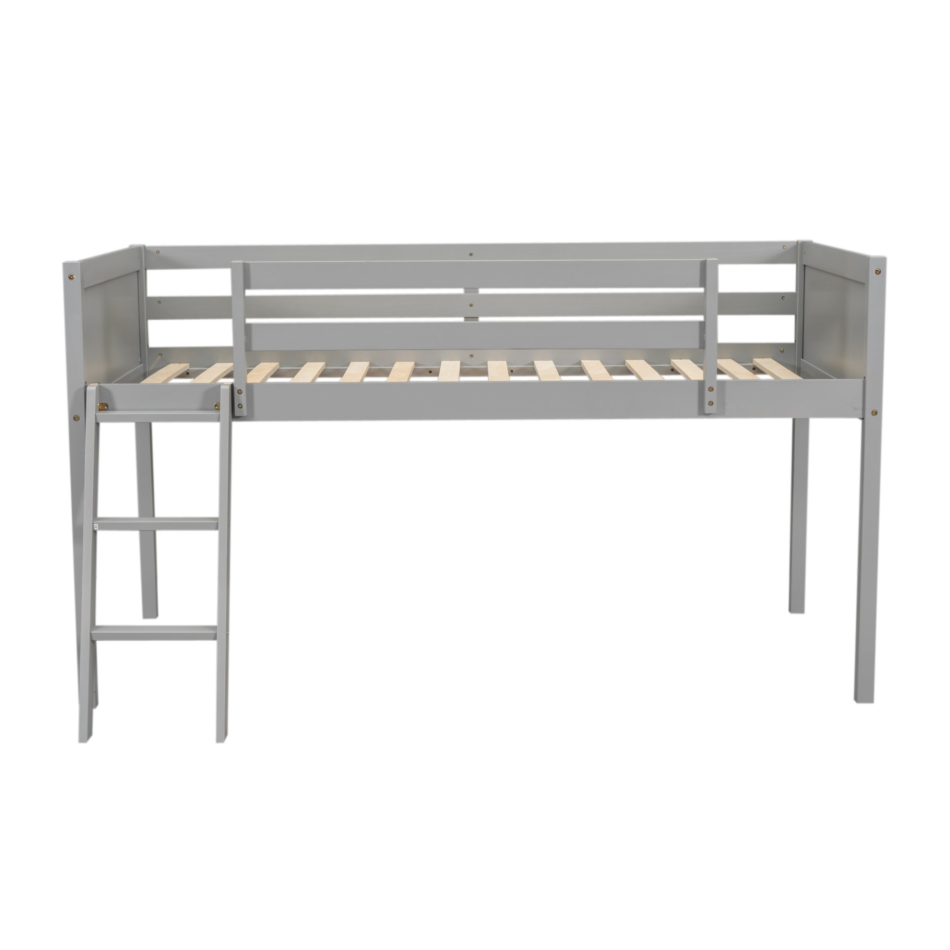 Twin Size Low Loft Bed With Adjustable Ladder - Gray - Image 7