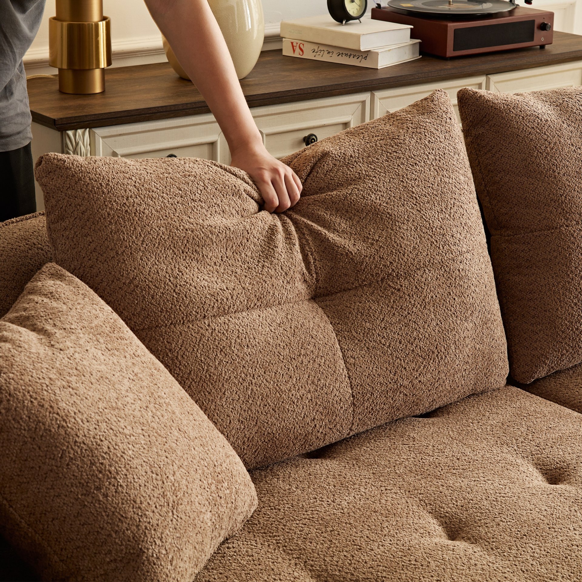 Modular Sofa, Durable Fabric, Solid Wood Frame, High Density Sponge Padding, Seating For 4 - Camel - Image 13