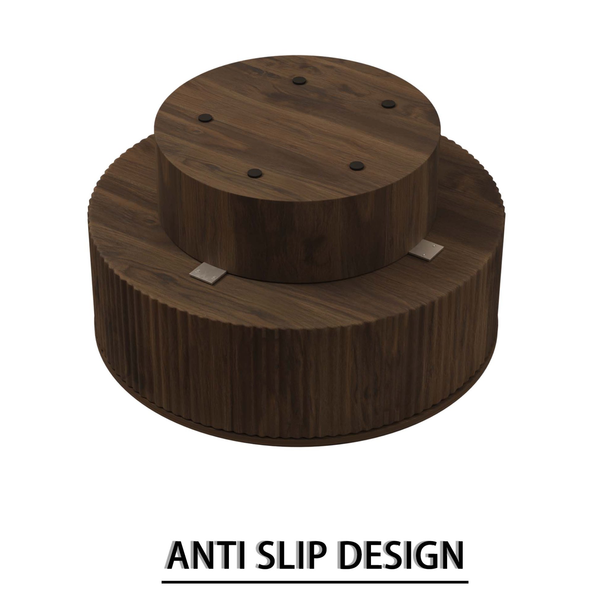 Circular Coffee Table With Stripe Design And Hidden Storage - Walnut - Image 14