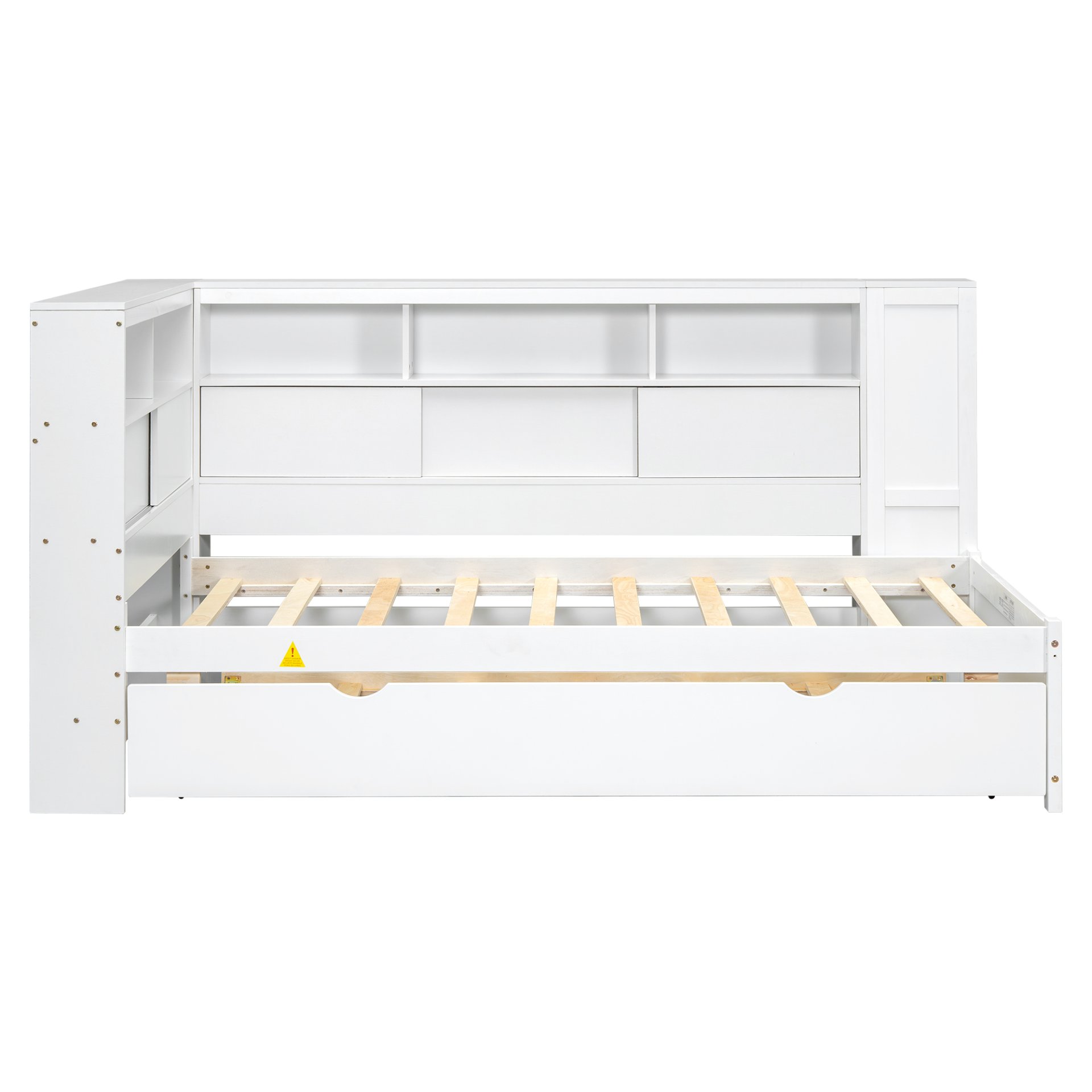 Twin Size Daybed With Storage Shelves, USB Charging, And Trundle Bed - White - Image 11