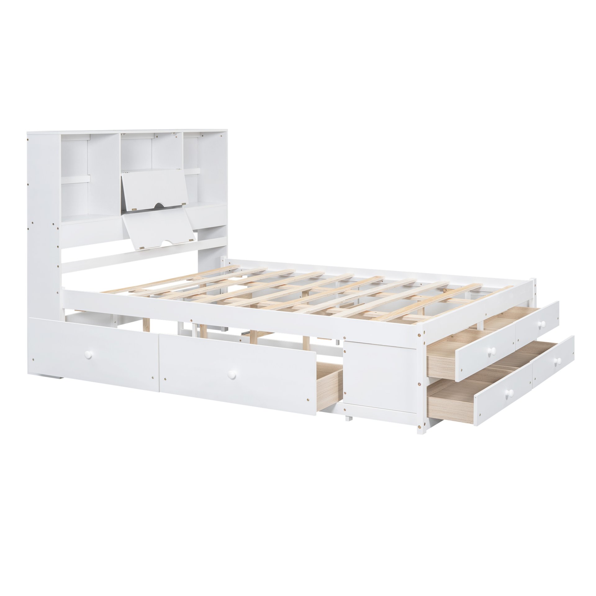 Queen Size Platform Bed With Storage Headboard And 8 Drawers - White - Image 12