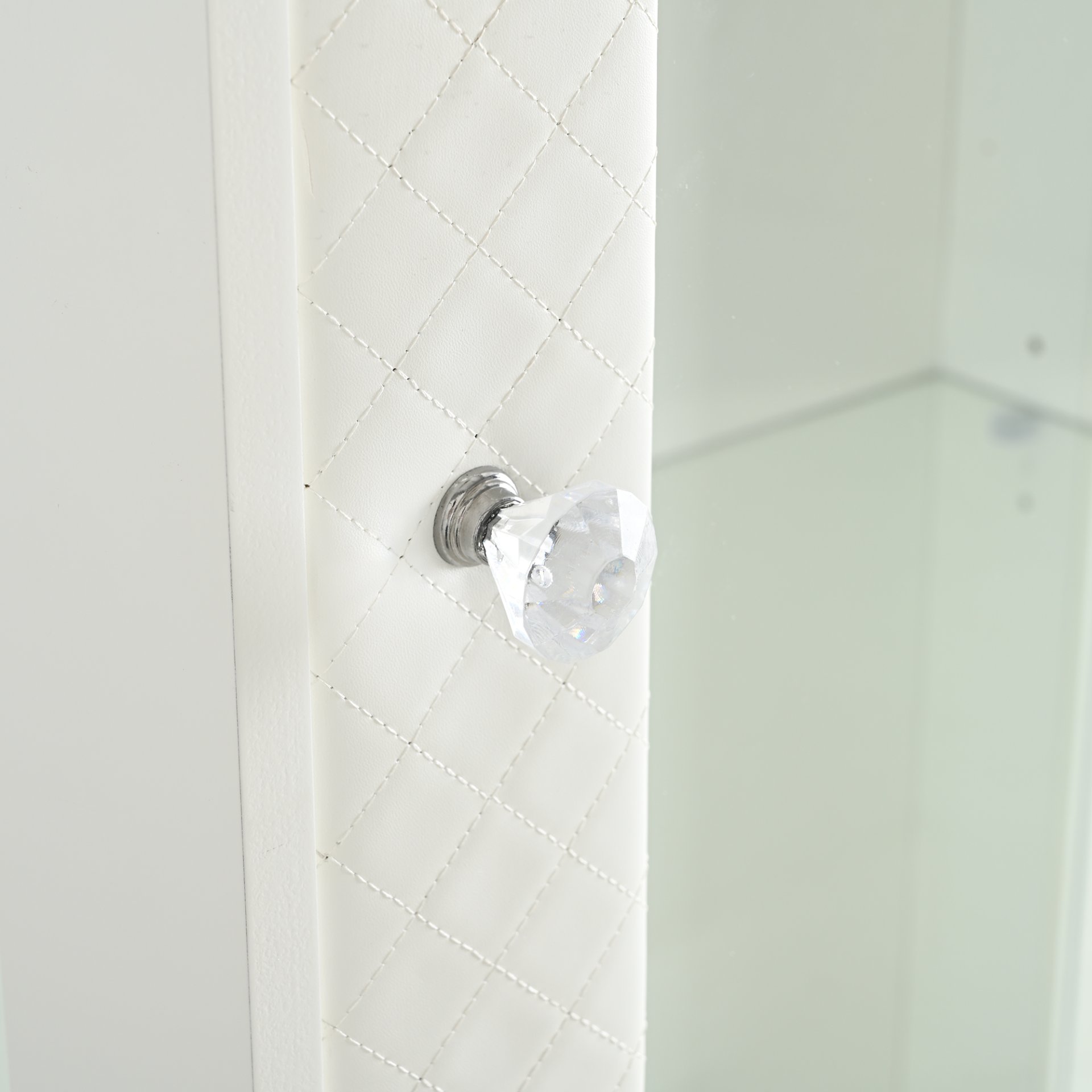 Modern Upholstered Glass Display Cabinet With Adjustable LED Light - White - Image 15