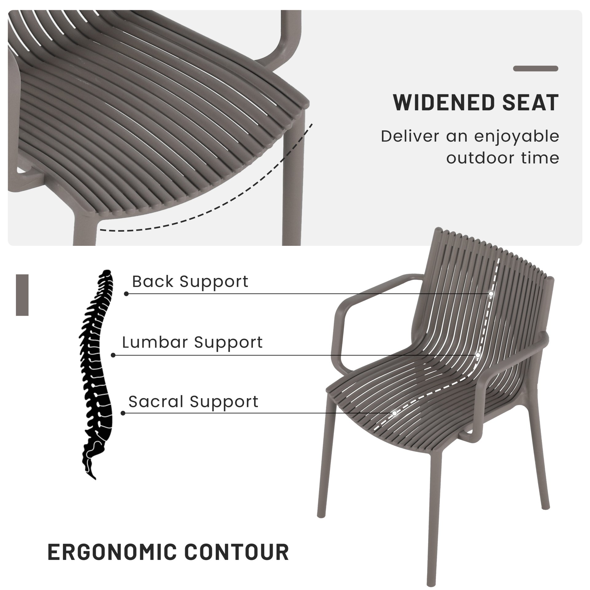 4 Piece Stackable Single Chairs With Vertical Stripe Design For All Weather - Warm Gray - Image 11