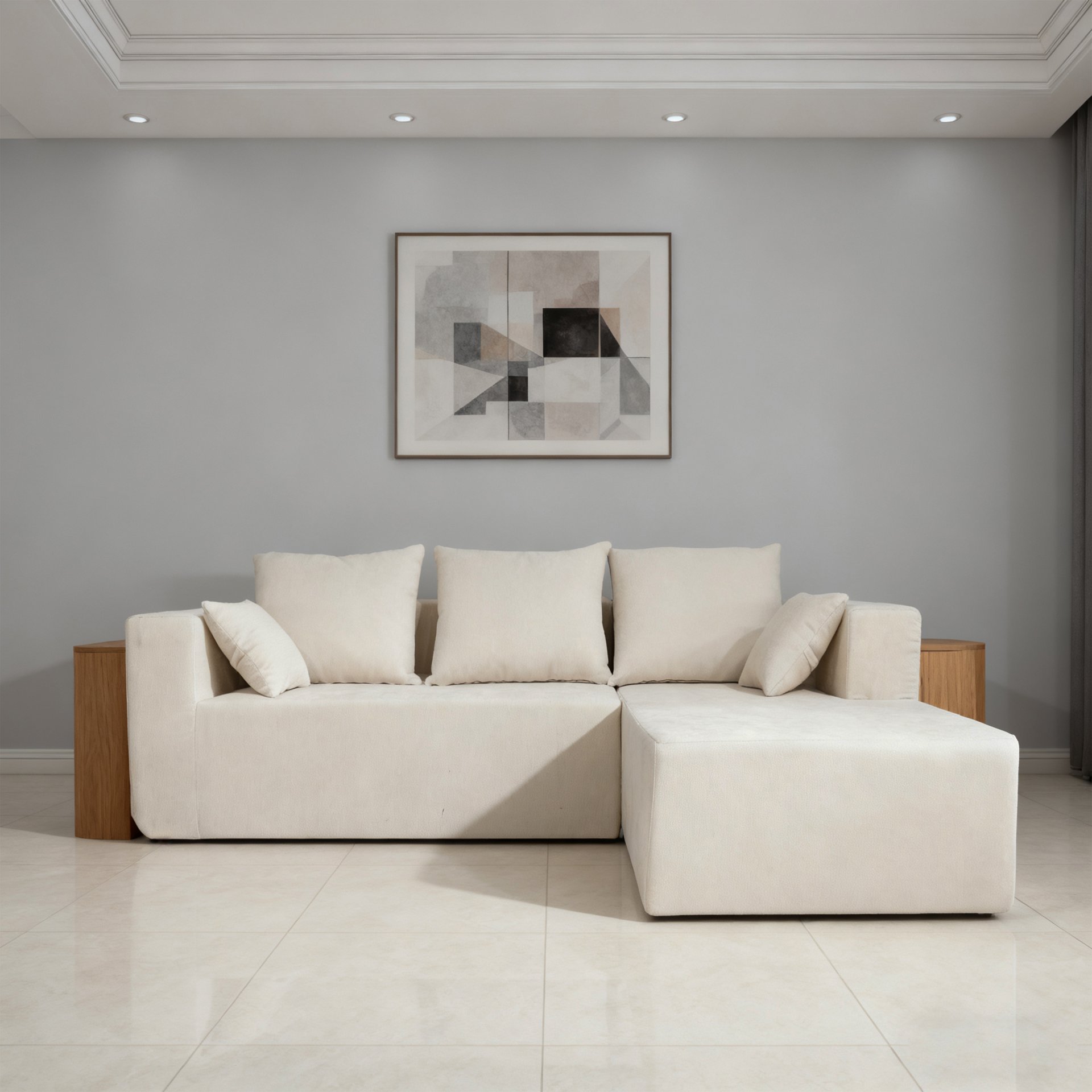 Corner Sofa And Sofa Bed With High Density Sponge - Beige - Image 6