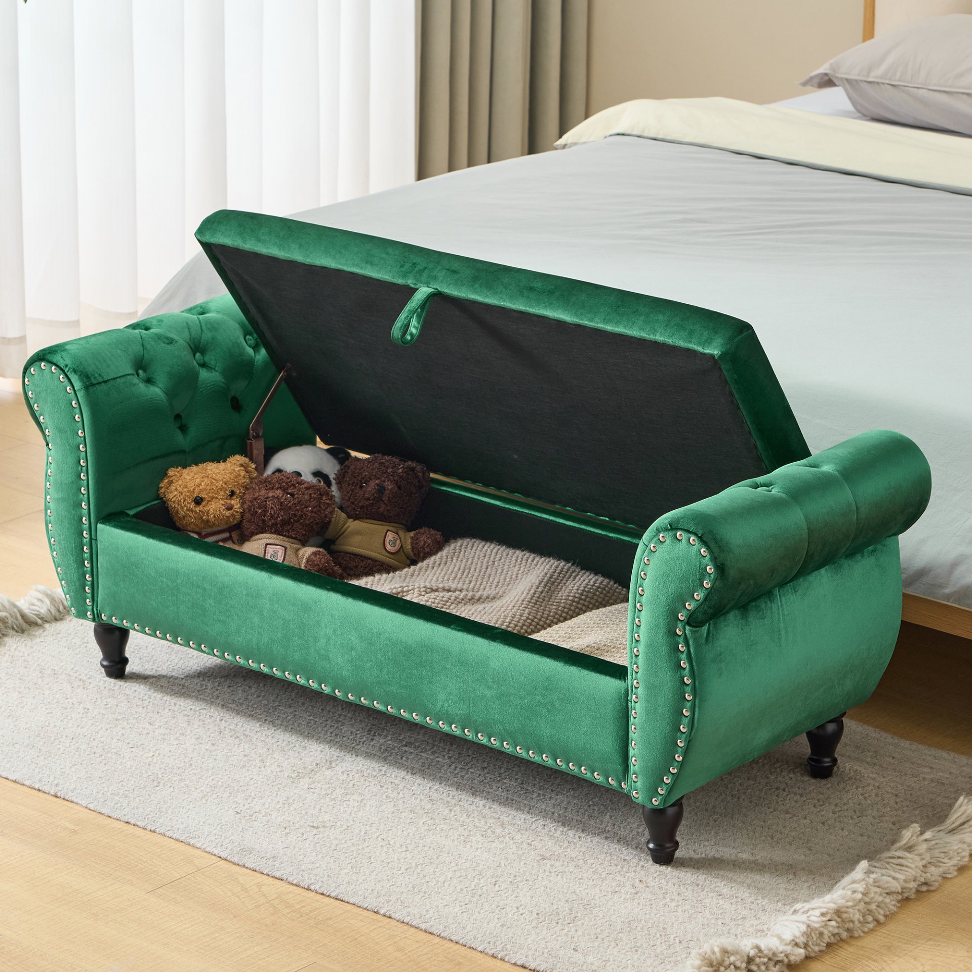 Multifunctional Storage Ottoman Bench With 1 Pillow - Emerald - Image 2