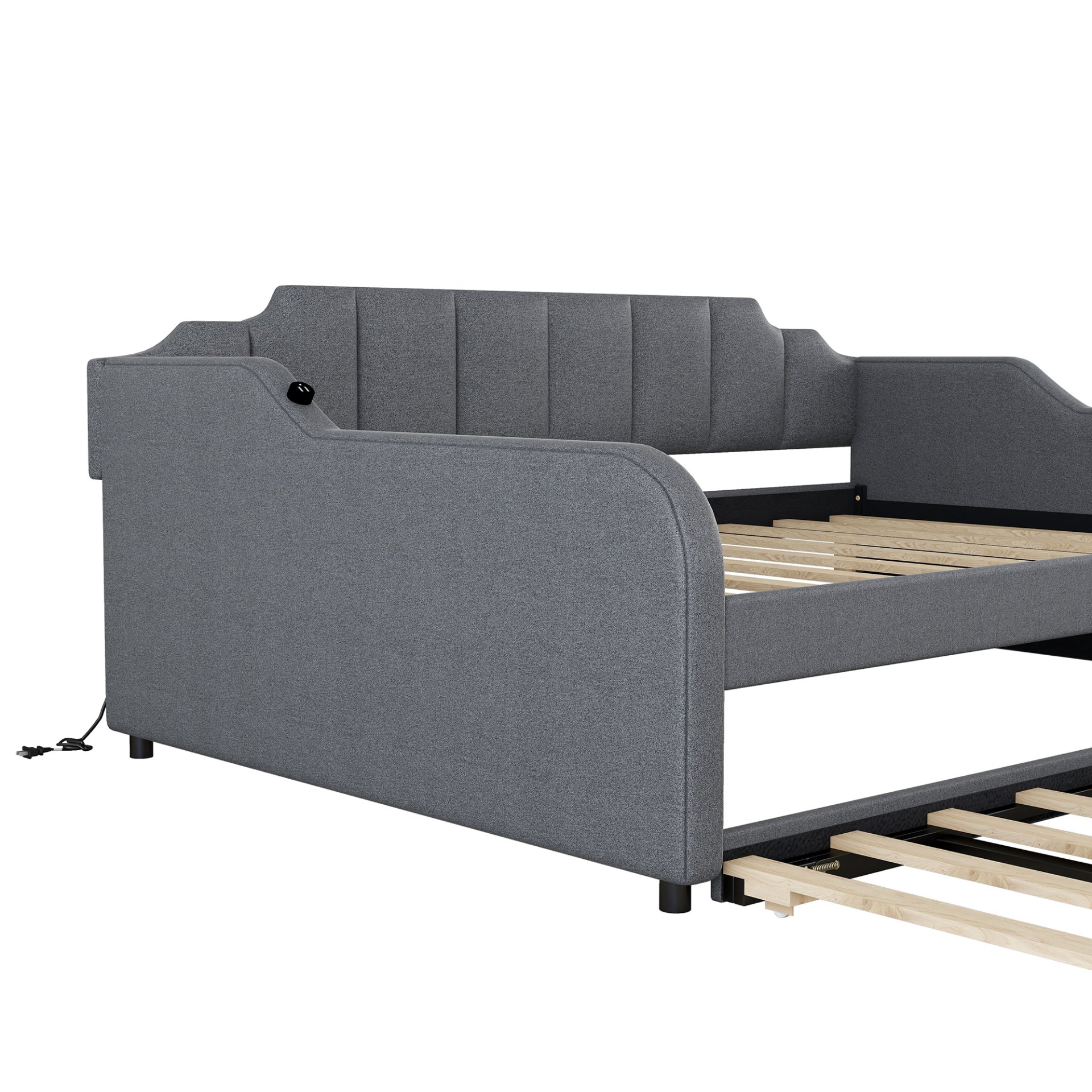 Full Size Upholstered Daybed With Trundle And USB Charging - Gray - Image 12