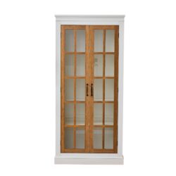 Rustic Style Display Cabinet With Glass Doors For Collectibles & - Brown / Cream White