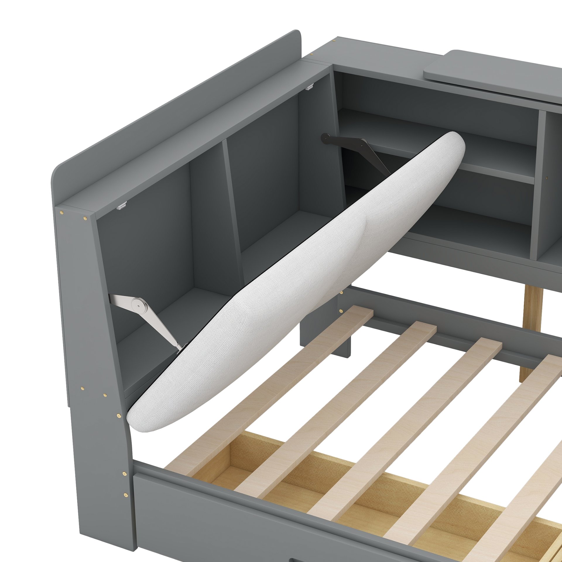 Twin Size Platform Bed With Storage Headboard, Shelves And 2 Drawers - Antique Gray - Image 9