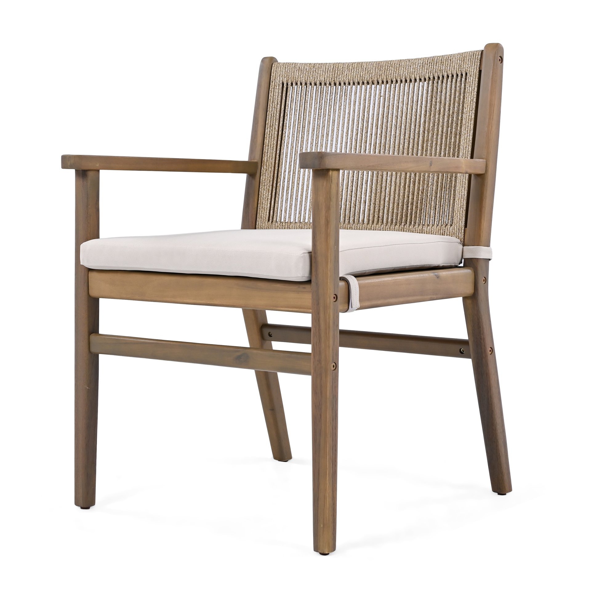 Outdoor Dining Chairs, Patio Armchair With Rope Design Back (Set of 2) - Light Brown - Image 10