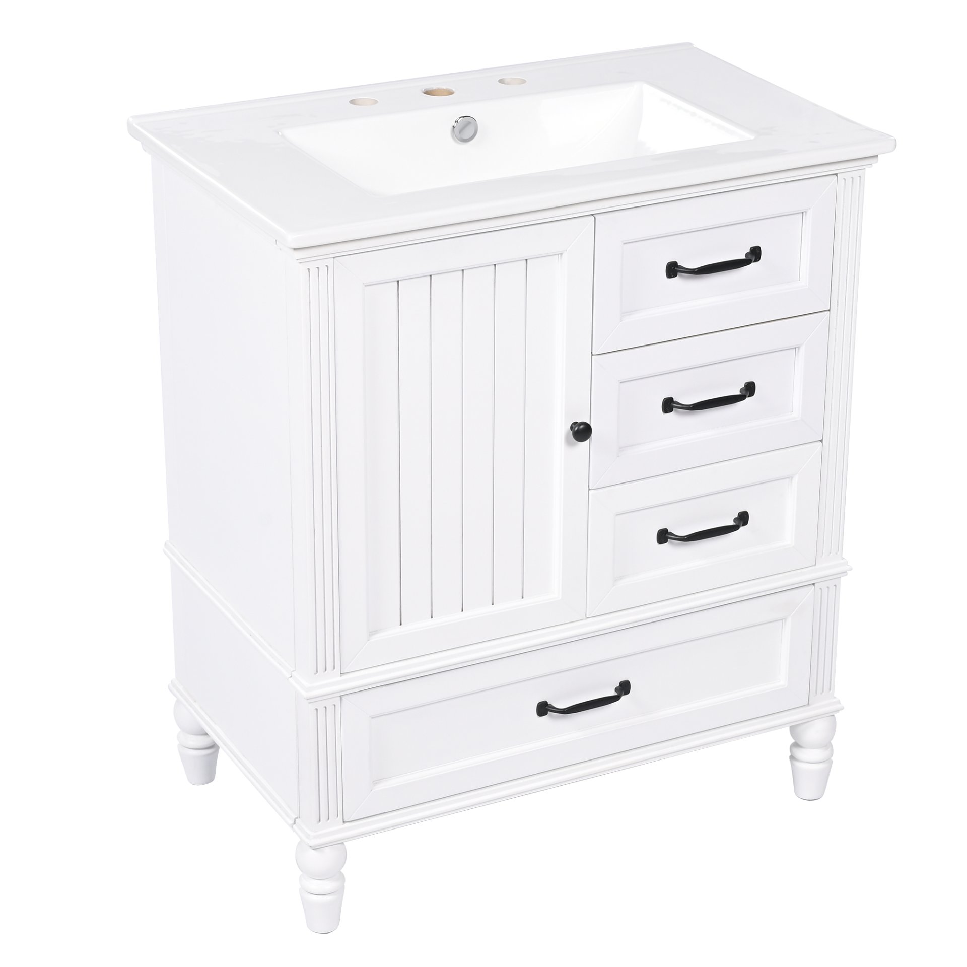 30" Bathroom Vanity With Sink, 3 Drawers, Adjustable Feet - White - Image 10