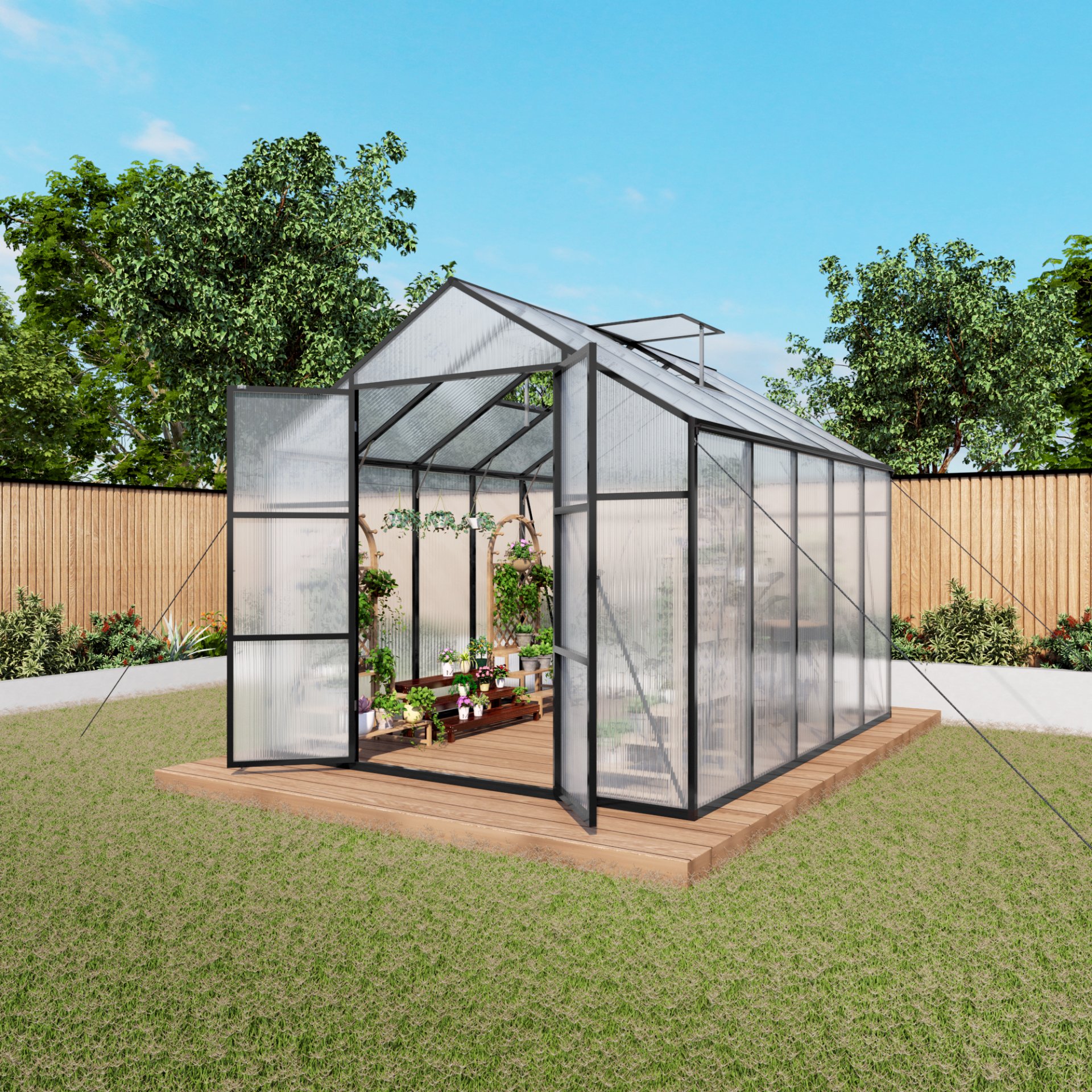 Frame Greenhouse 8 X 10 Ft Polycarbonate Heavy Duty Walk In Garden Greenhouse For Backyard In All Seasons - Black - Image 4