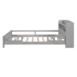 Full Size Platform Bed With LED Light, Storage Headboard And Guardrail - Antique Gray