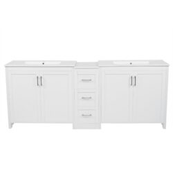 Double Sink Bathroom Vanity With Quartz Countertop, Adjustable Shelves, 3 Drawers - White