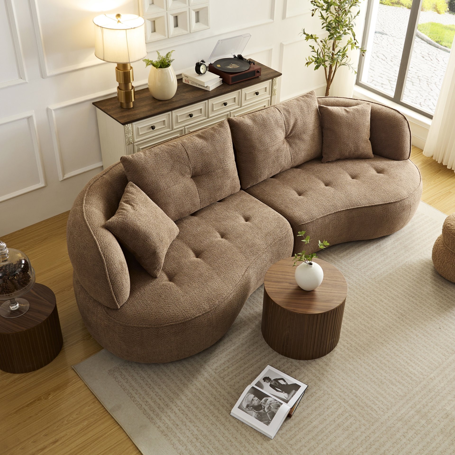 Modular Sofa, Durable Fabric, Solid Wood Frame, High Density Sponge Padding, Seating For 4 - Camel - Image 4