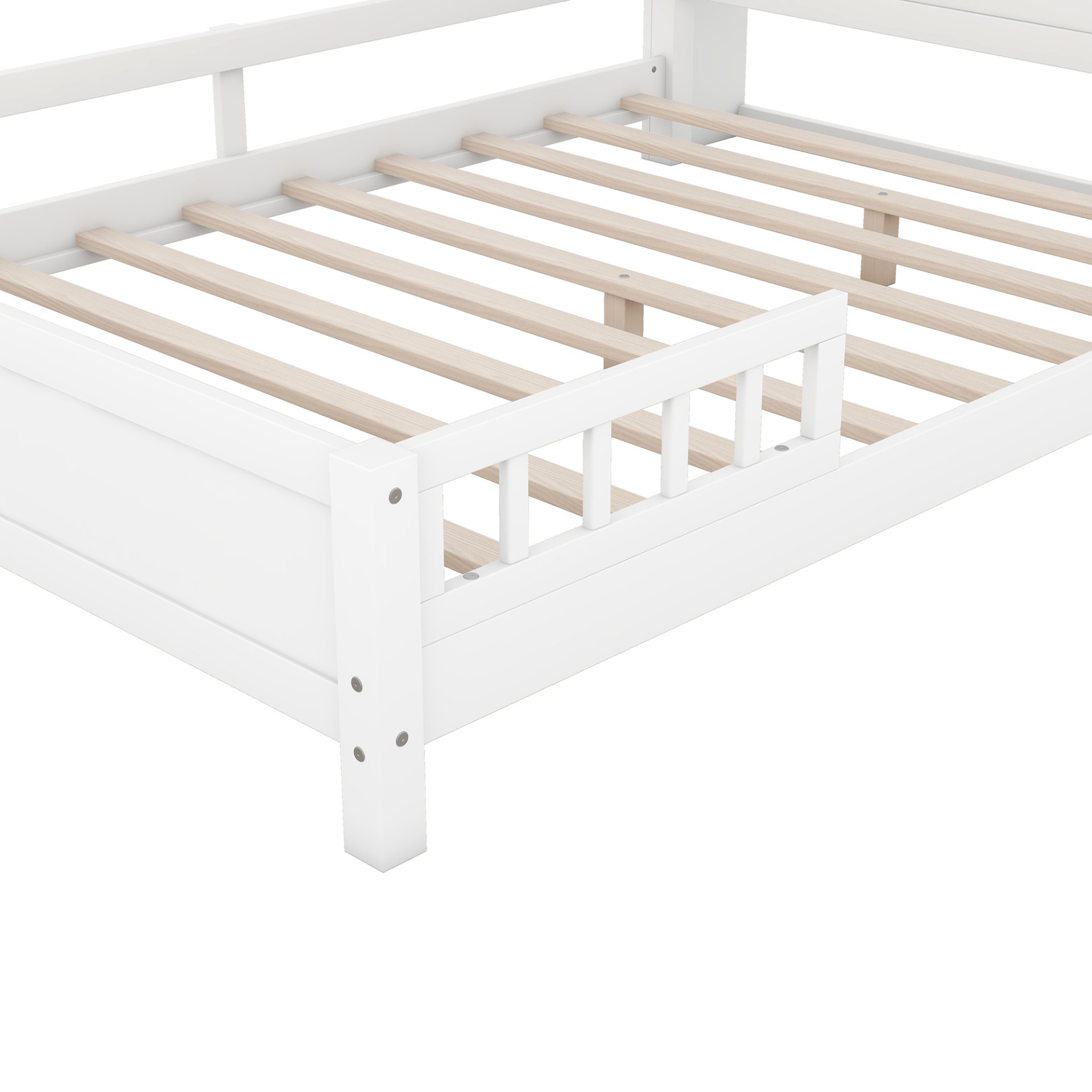 Full Size Platform Bed With LED Light, Storage Headboard And Guardrail - White - Image 7
