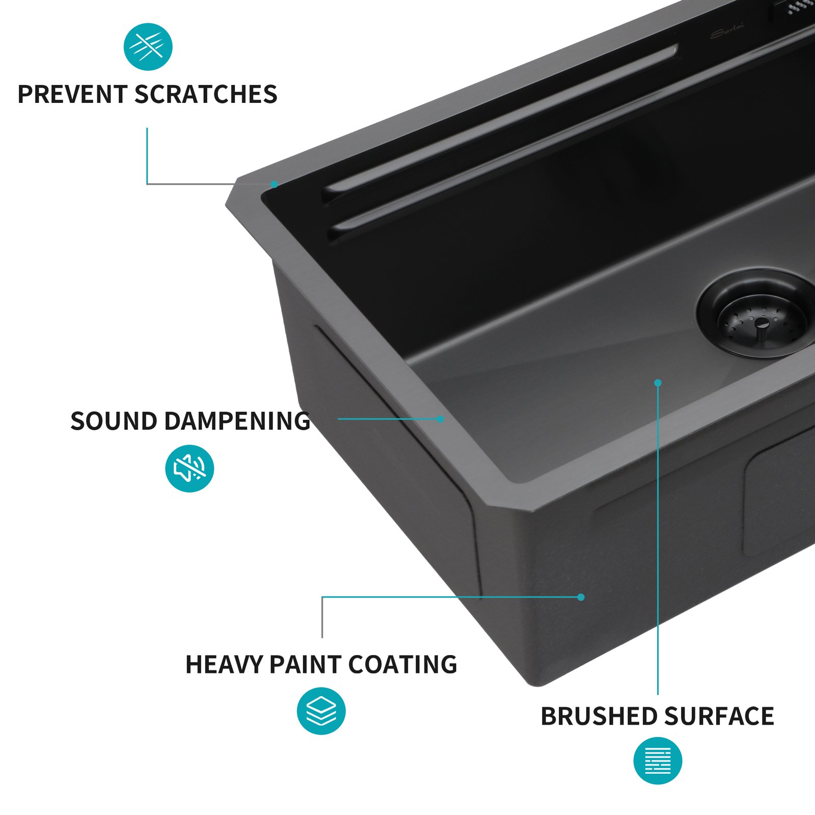 33" Undermount Stainless Steel Kitchen Sink With Pull Down Faucet & Ledge Workstation 16 Gauge T304, Single Bowl - Gunmetal Black - Image 11