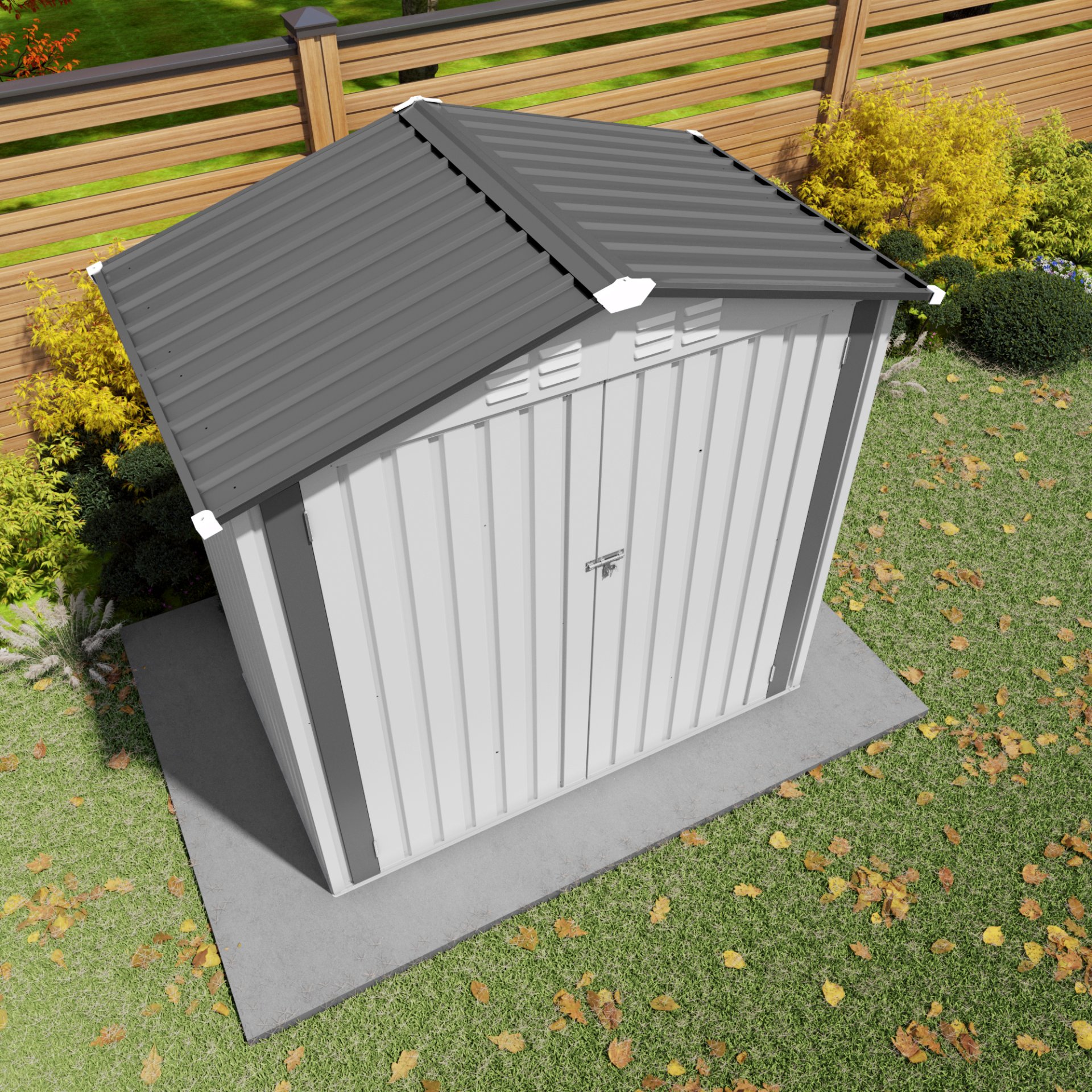 Garden Tool Shed, Storage Shed With Peaked Roof Waterproof Lockable Door - White / Gray - Image 7