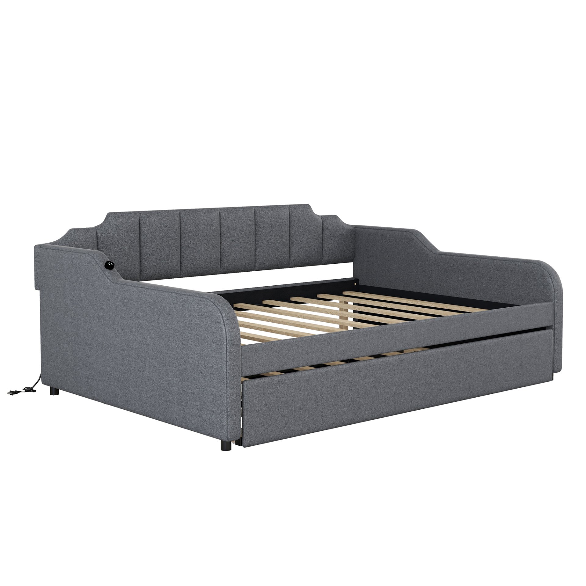 Full Size Upholstered Daybed With Trundle And USB Charging - Gray - Image 7
