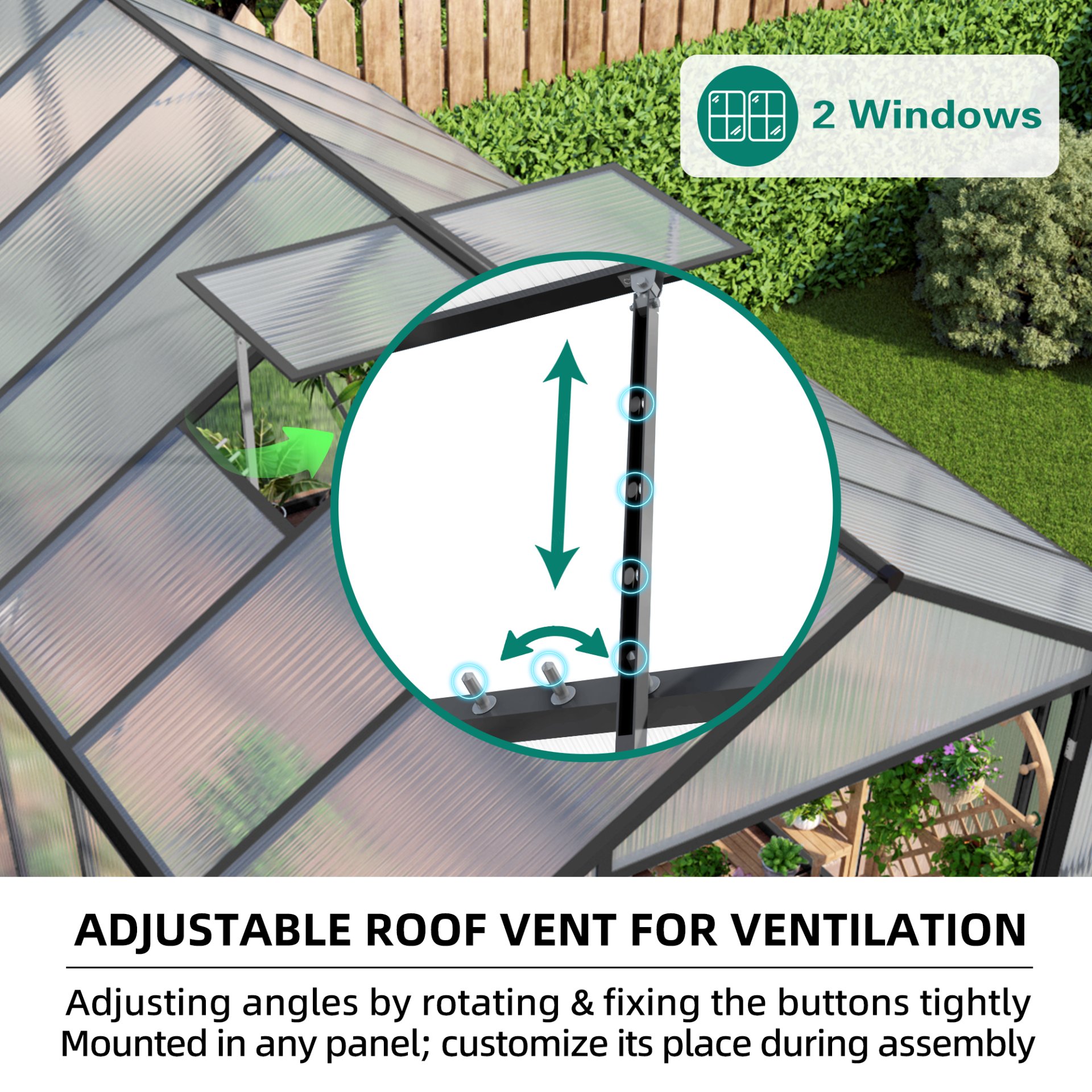 Gain Height Windproof Greenhouse 8 X 14 Ft Polycarbonate With Raised Base And Anchor Alloy Frame, All Season Outdoor Garden Shelter - Black - Image 4