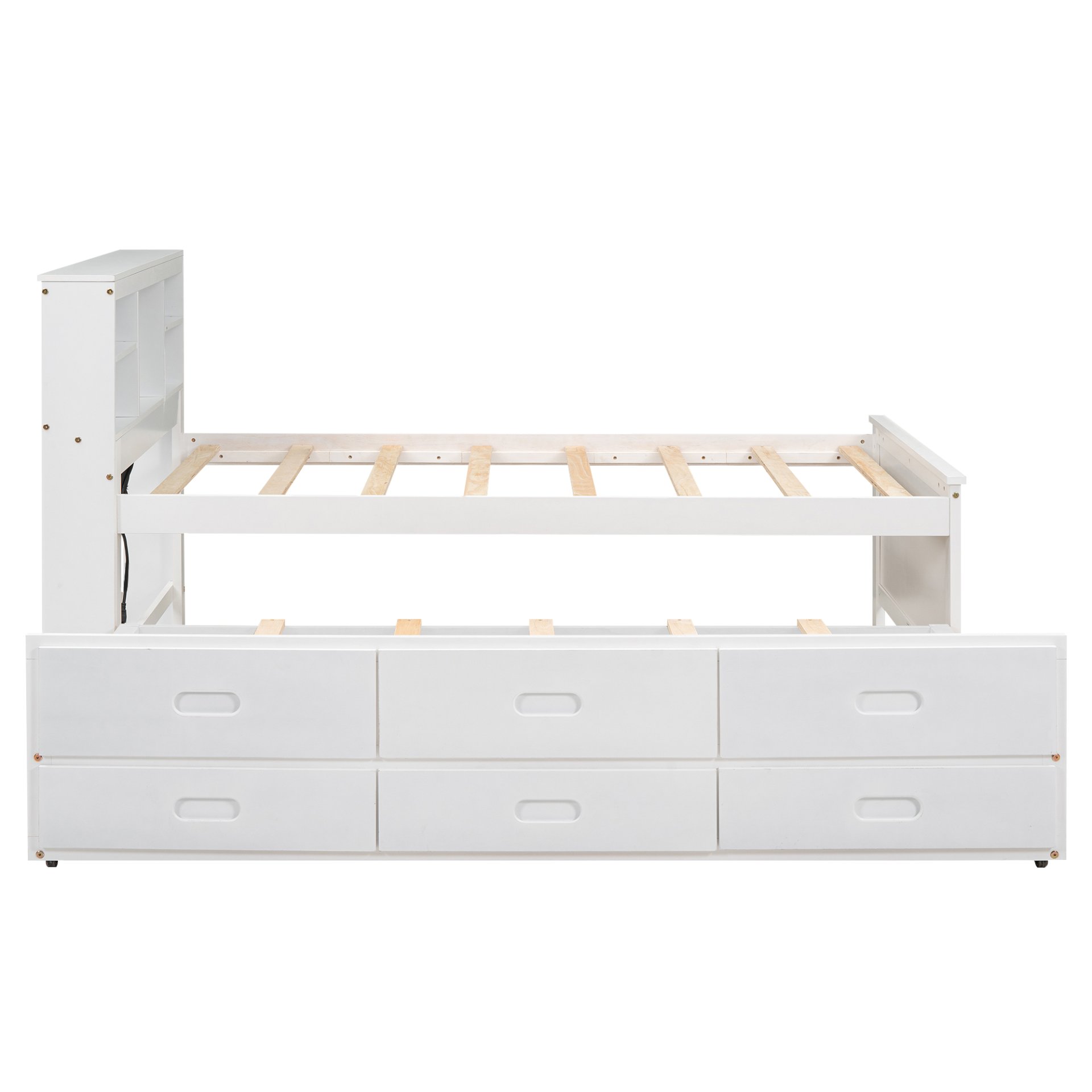 Twin Size Platform Bed With Storage Headboard, USB, Trundle And 3 Drawers - White - Image 17