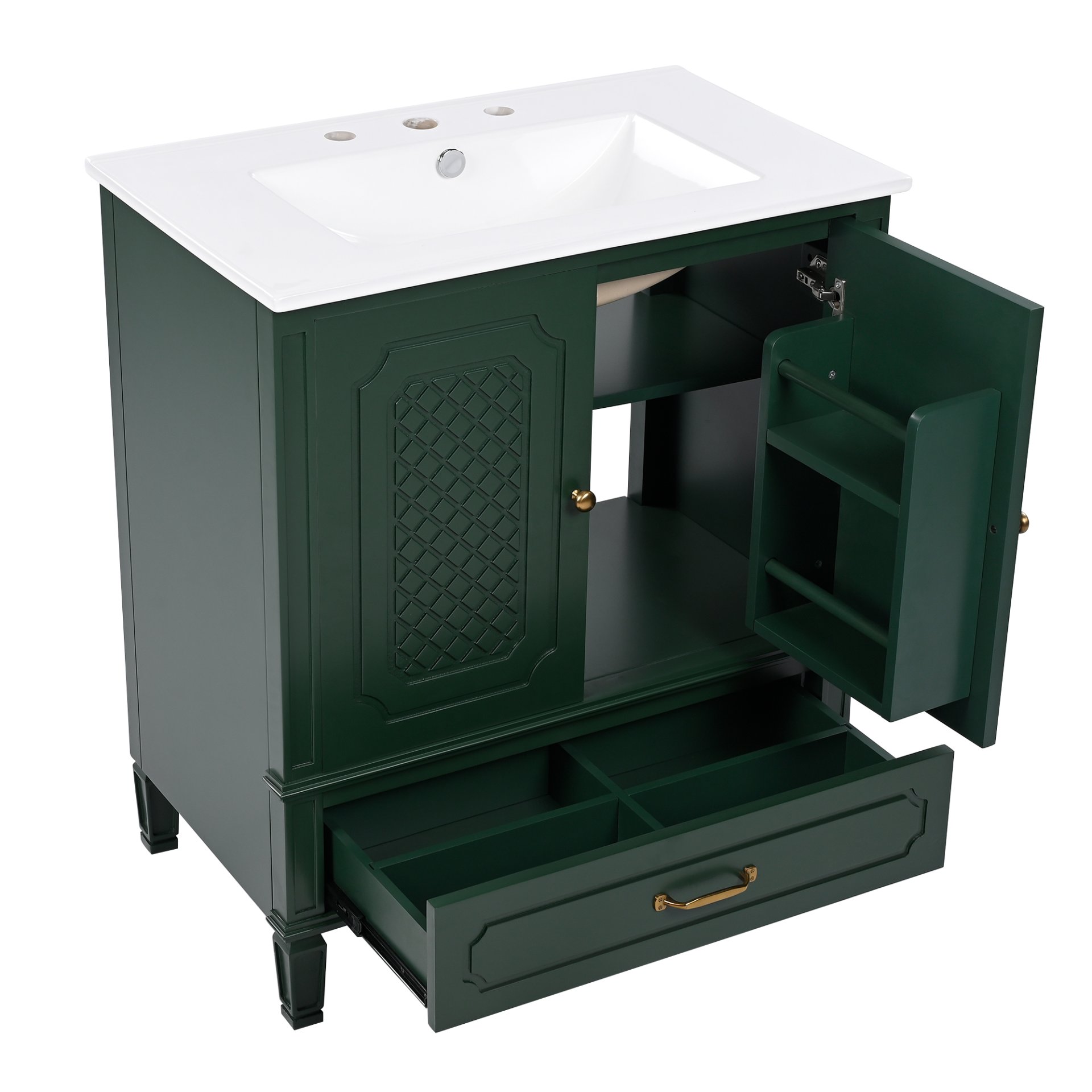 30" Bathroom Vanity With Sink, Soft Closing Door, Multi Functional Storage - Green - Image 17