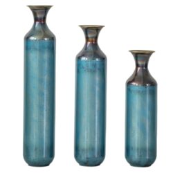 Modern Droplet Shaped Floor Vase Set, Glazed Metal Decorative Vases 3 Piece Home Decor - Aqua Blue