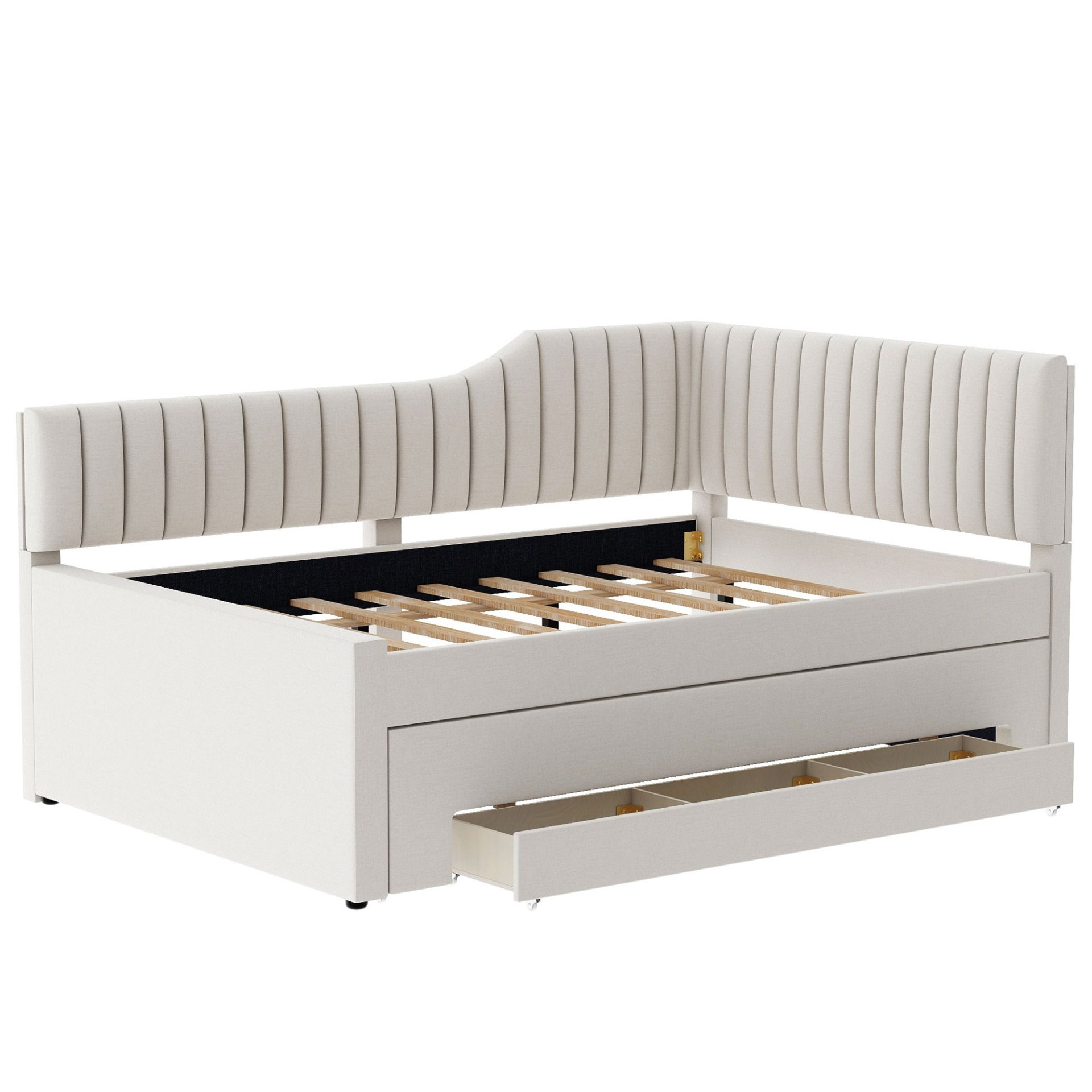 Full Size Upholstered Daybed With Trundle And 3 Drawers - Beige - Image 10