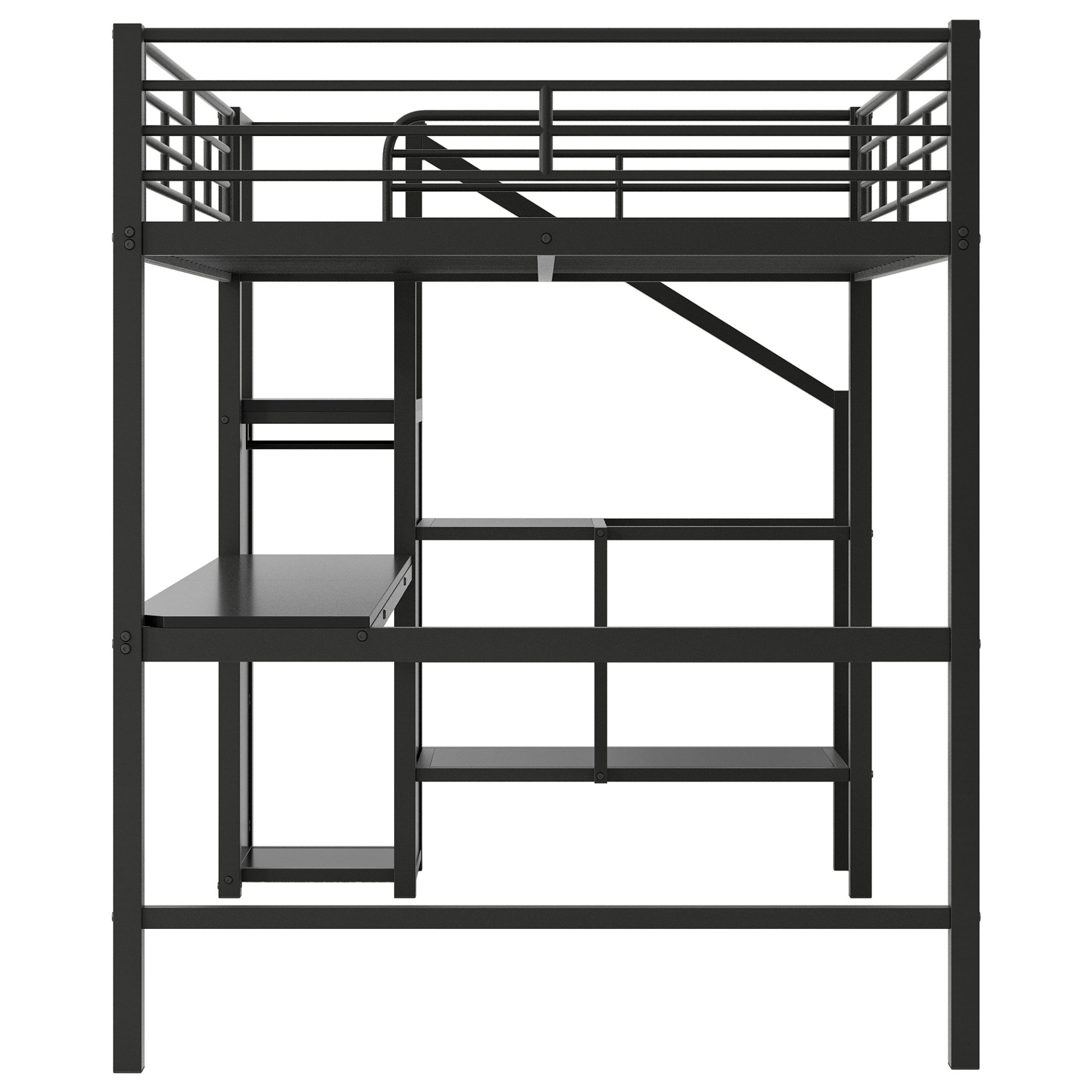 Full Size Loft Bed With Desk, Storage Staircase, Small Wardrobe And LED Light - Black - Image 12