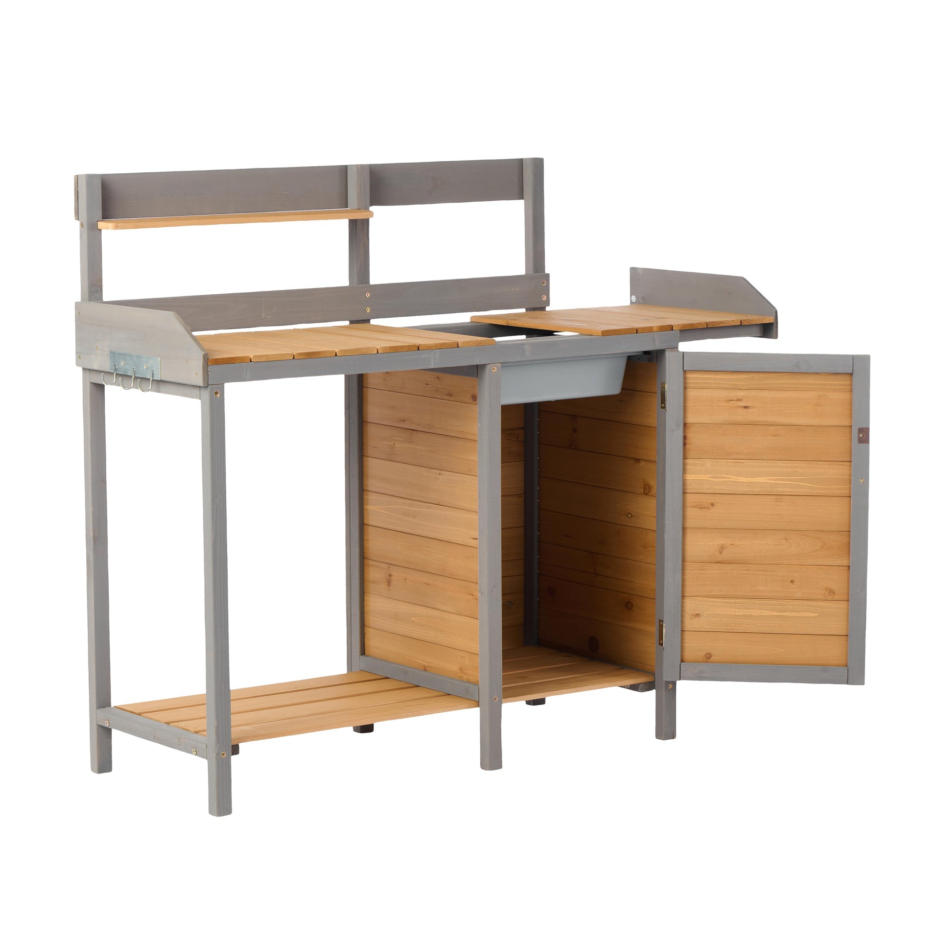 Outdoor Potting - Bench, Workstation Table With Cabinet For Backyard Garden Supplies - Brown / Gray - Image 12