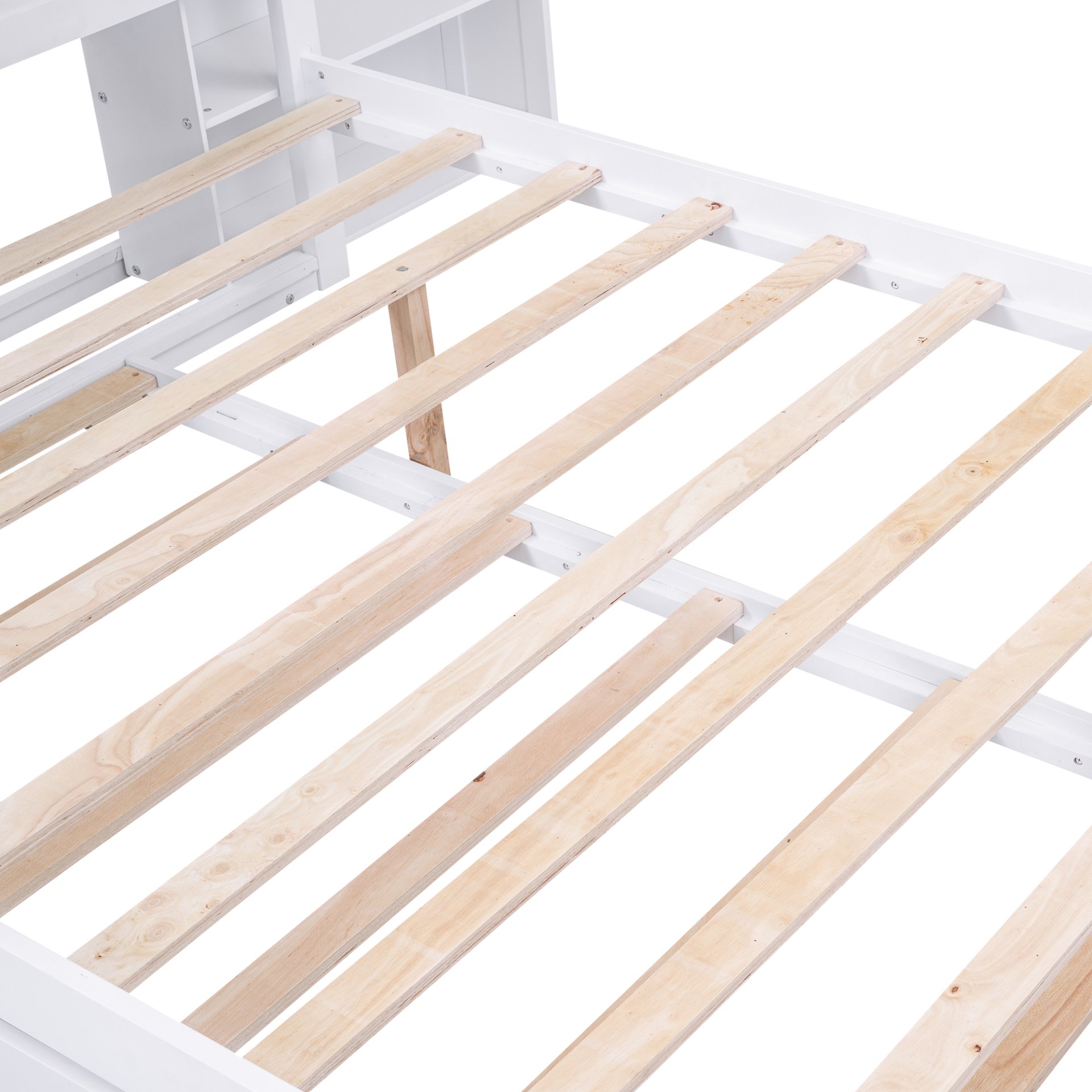 Full Size Storage Platform Bed With Pull Out Shelves And Twin Trundle - White - Image 17