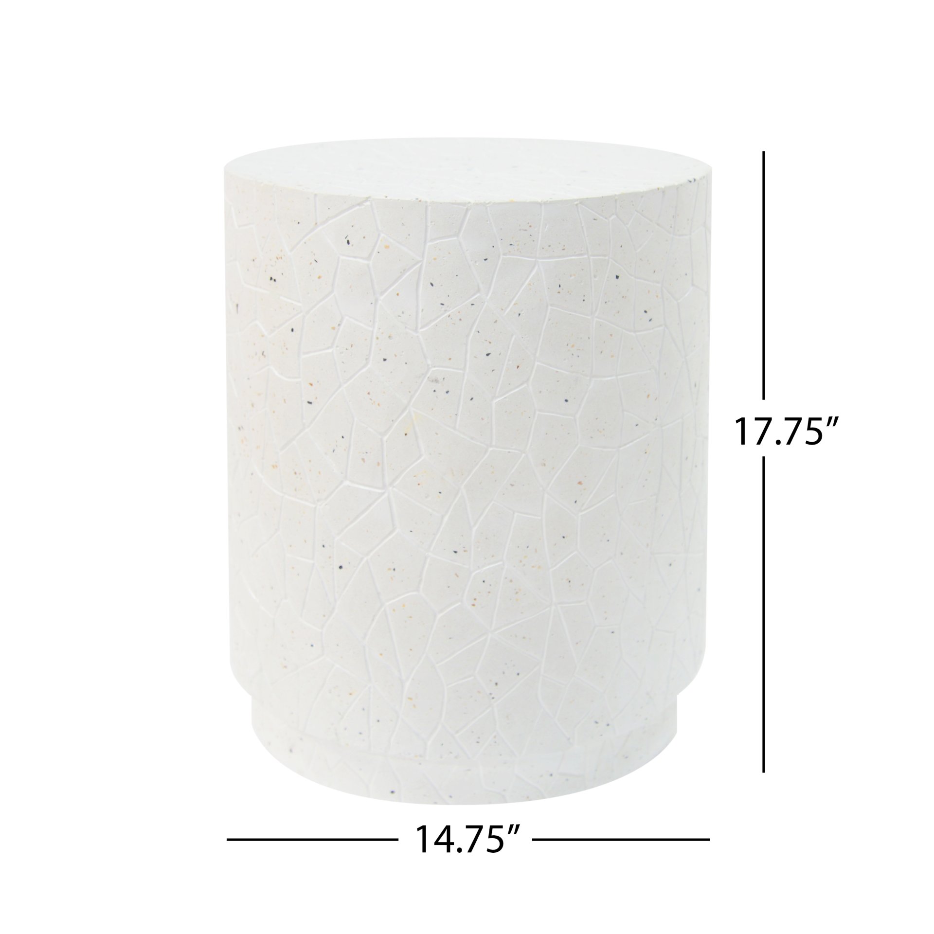 Outdoor Terrazzo Concrete Drum End Table, Living Room Accent Table - White Terrazzo - Image 3