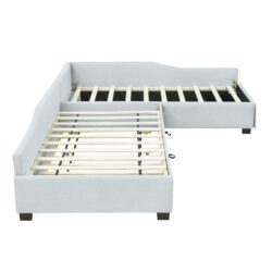 Upholstered Double Twin Daybed With Trundle And Drawer - Beige