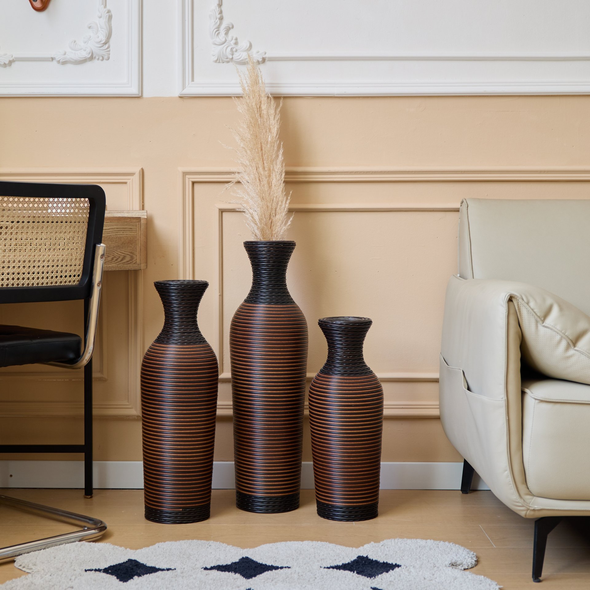 Desktop Vase, Classic And Neat Floor Vase, High Independent Flower Stand, Home Decoration Flower Stand (Set of 3) - Black / Brown - Image 7