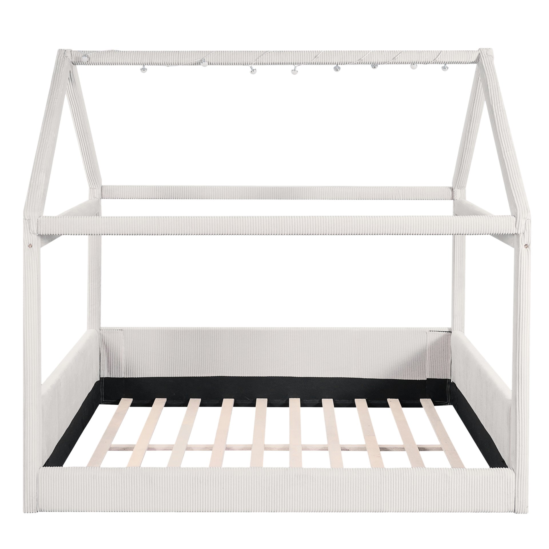 Full Size Upholstered House Style Daybed With LED Light Strips - Beige - Image 9