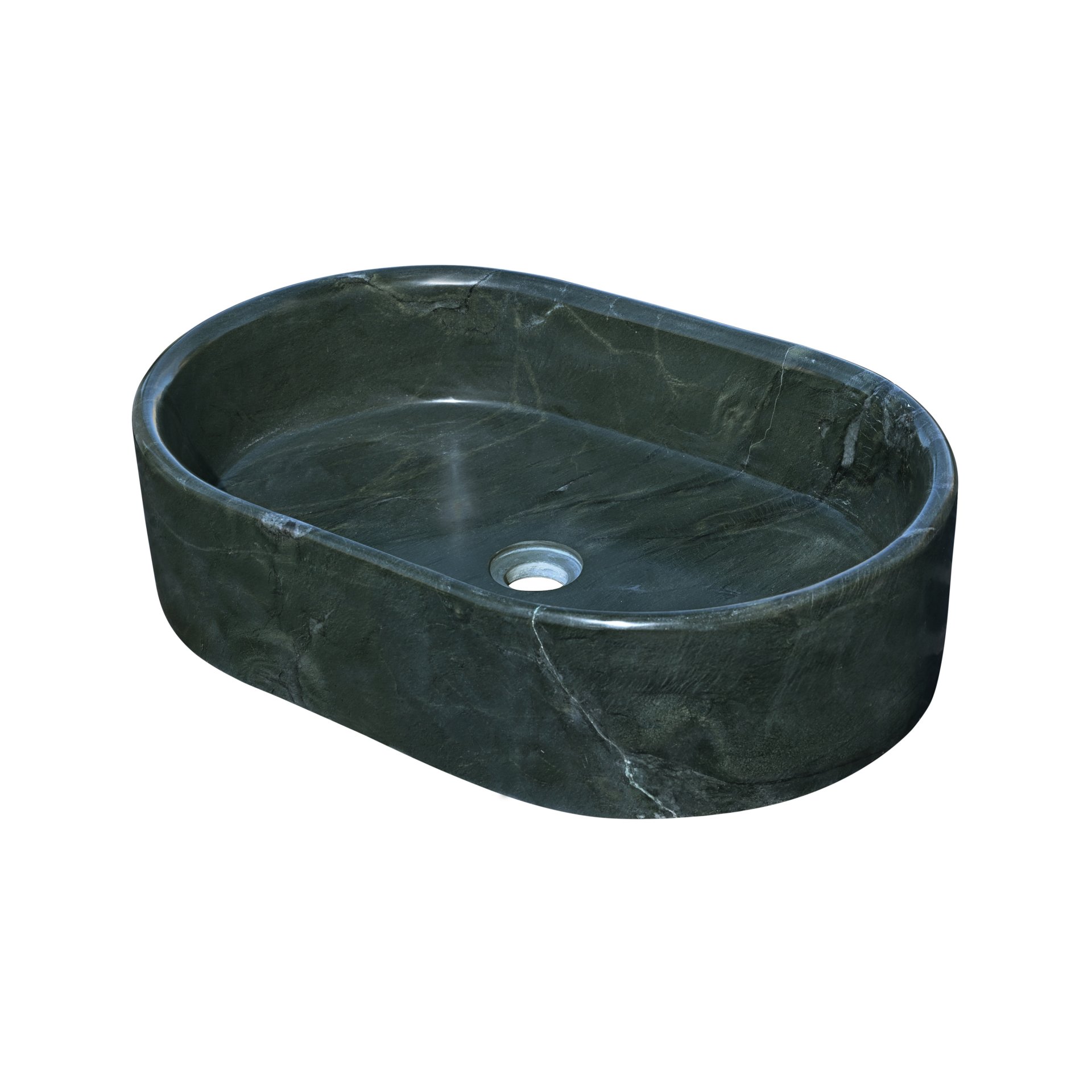 Vessel Sink, Semi Polished Surface, Genuine Real Marble, Oval Shape - Green - Image 14