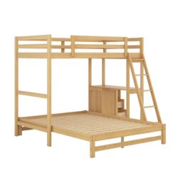 Twin Over Full Bunk Bed, Built In Desk And 3 Drawers - Natural
