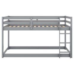 Twin Over Twin Floor Bunk Bed With Ladder - Gray
