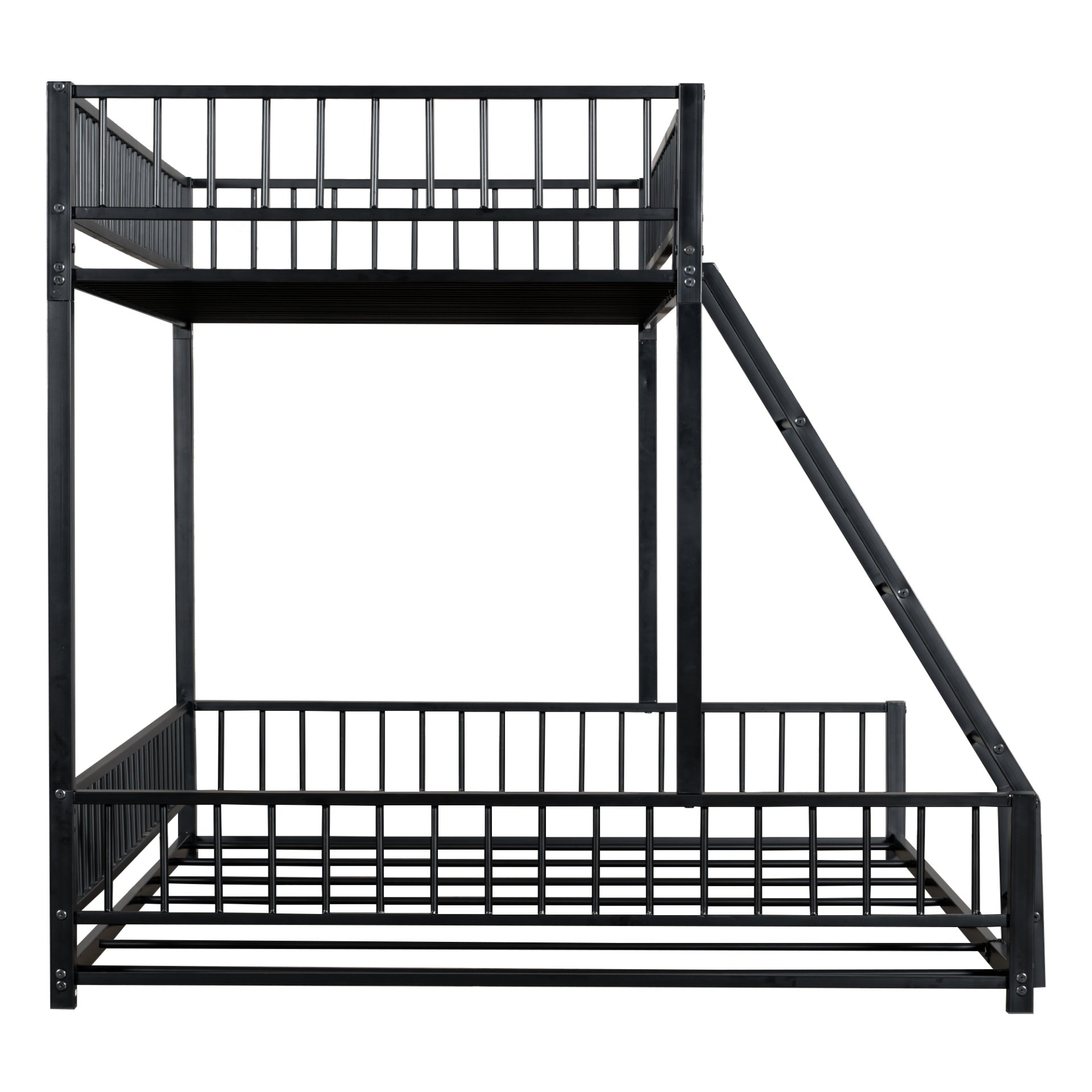 Twin Long Over Queen Bunk Bed Frame With Ladder And Safety Guardrails - Black - Image 12