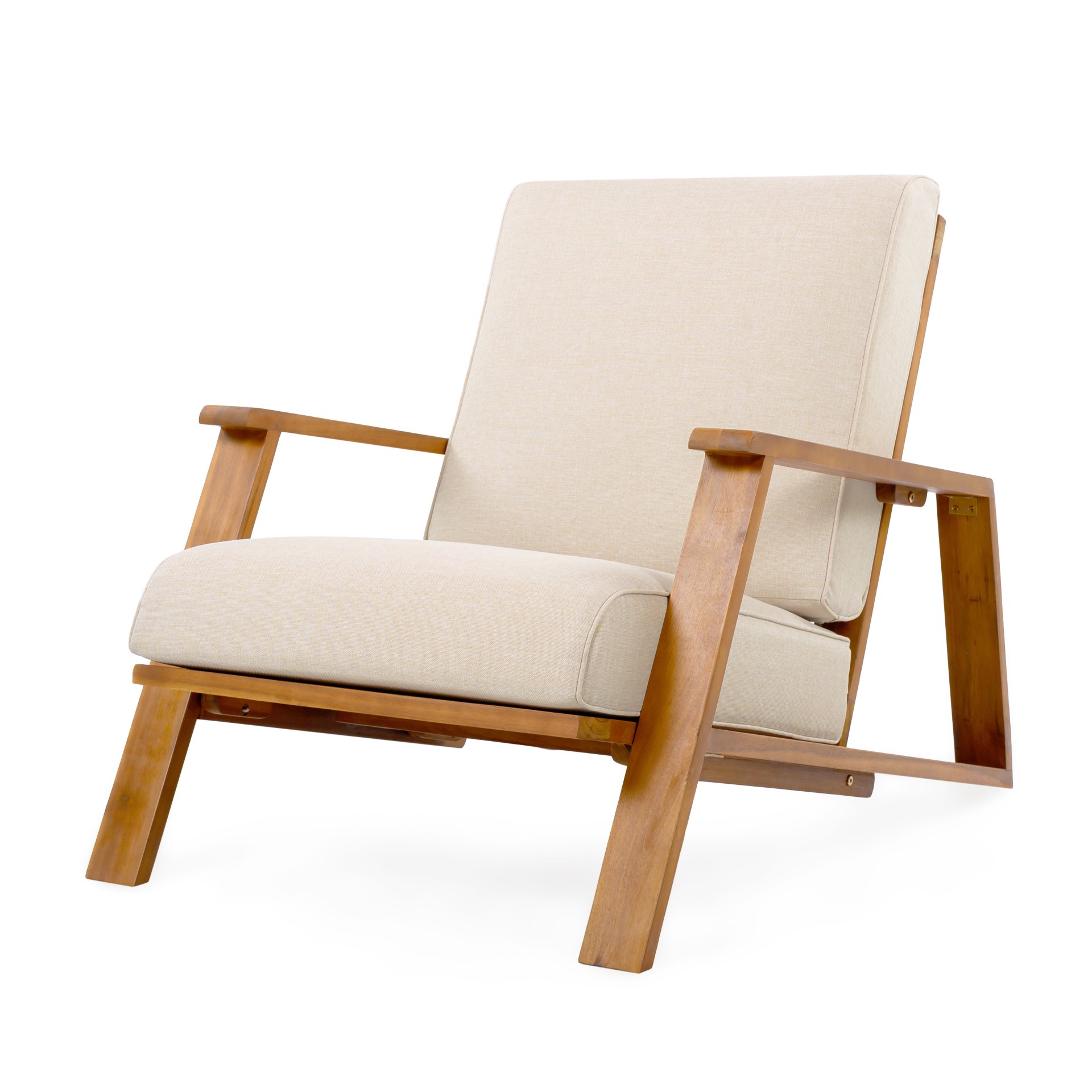 Outdoor Patio Lounge Chair - Teak / Beige - Image 5