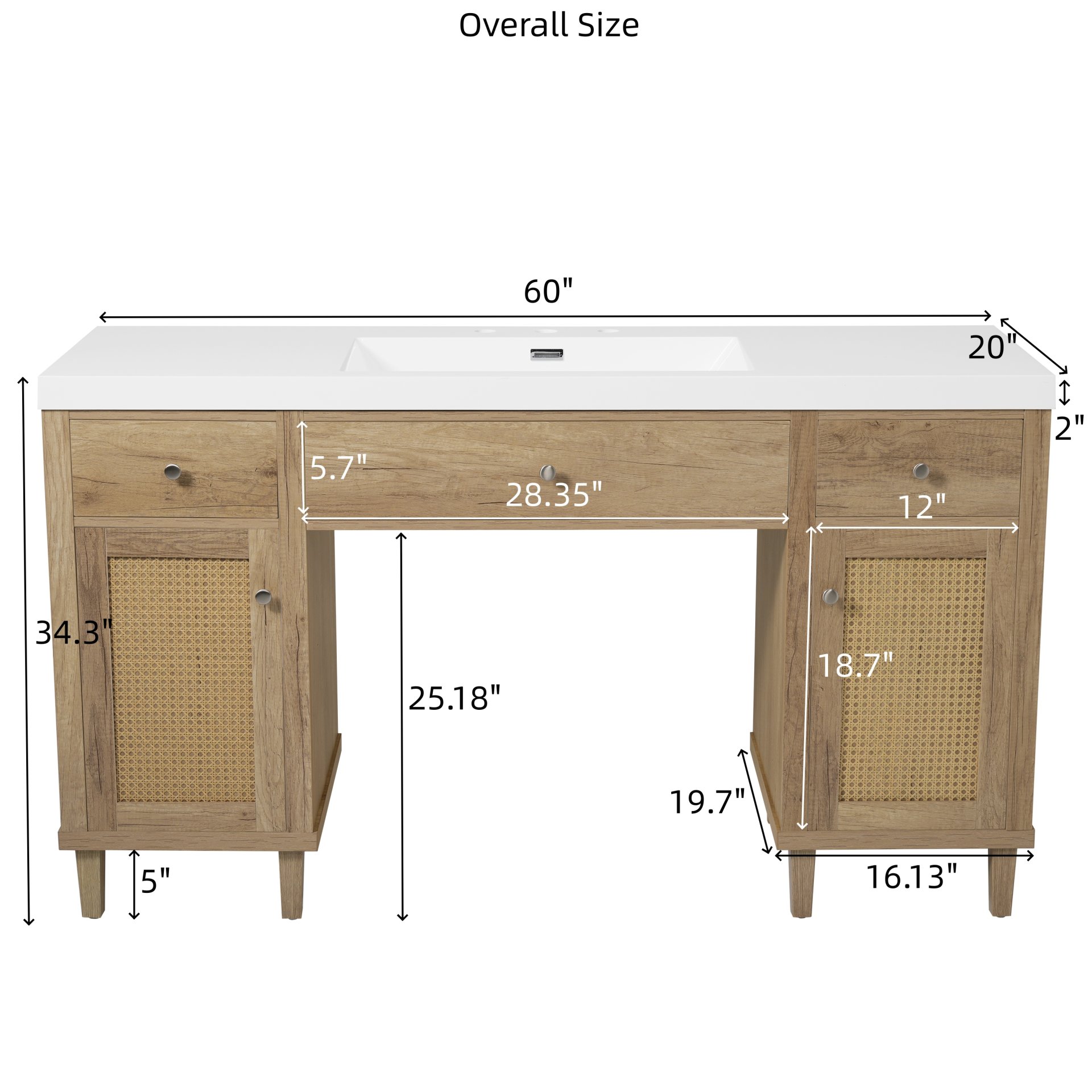 Single Bathroom Vanity With Smc Sink, Spacious Storage Cabinet - Wood - Image 3