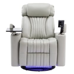 270 Degree Power Swivel Recliner, Home Theater Seating With LED Light Strip, Cup Holder, 360 Degree Swivel Tray Table, And Cell Phone Holder Chair - Gray