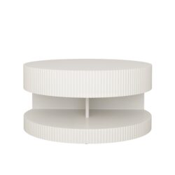 Round Coffee Table With Storage, Vertical Stripe Design - White