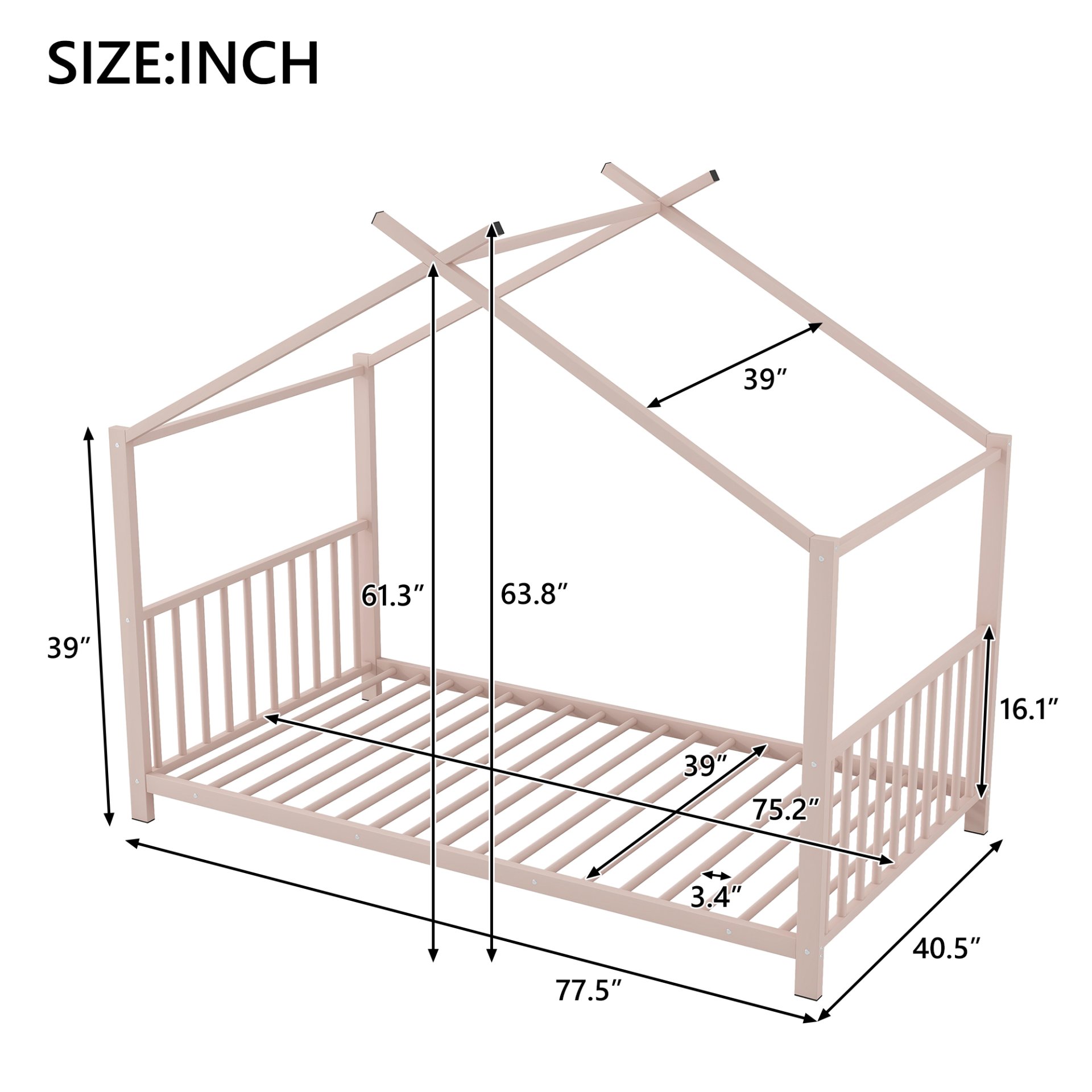 Twin Size House Platform Bed - Pink - Image 3