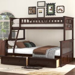 Twin Over Full Bunk Bed With Drawers, Convertible Platform Bed - Espresso