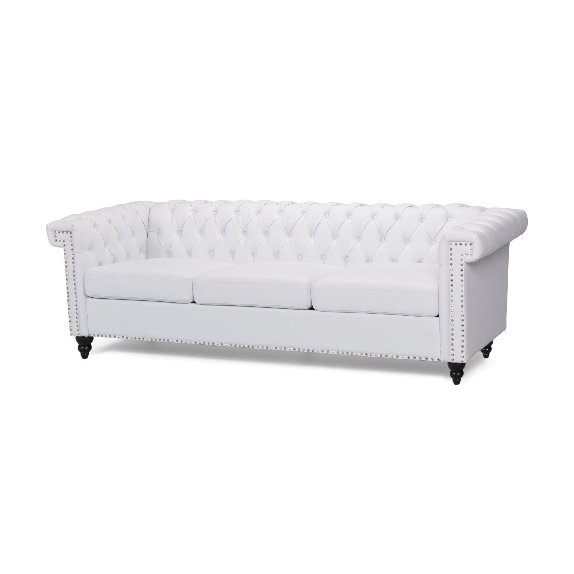 Chesterfield Style 3 Seater Sofa With Button Tufting And Nail Head Accents - White - Image 5