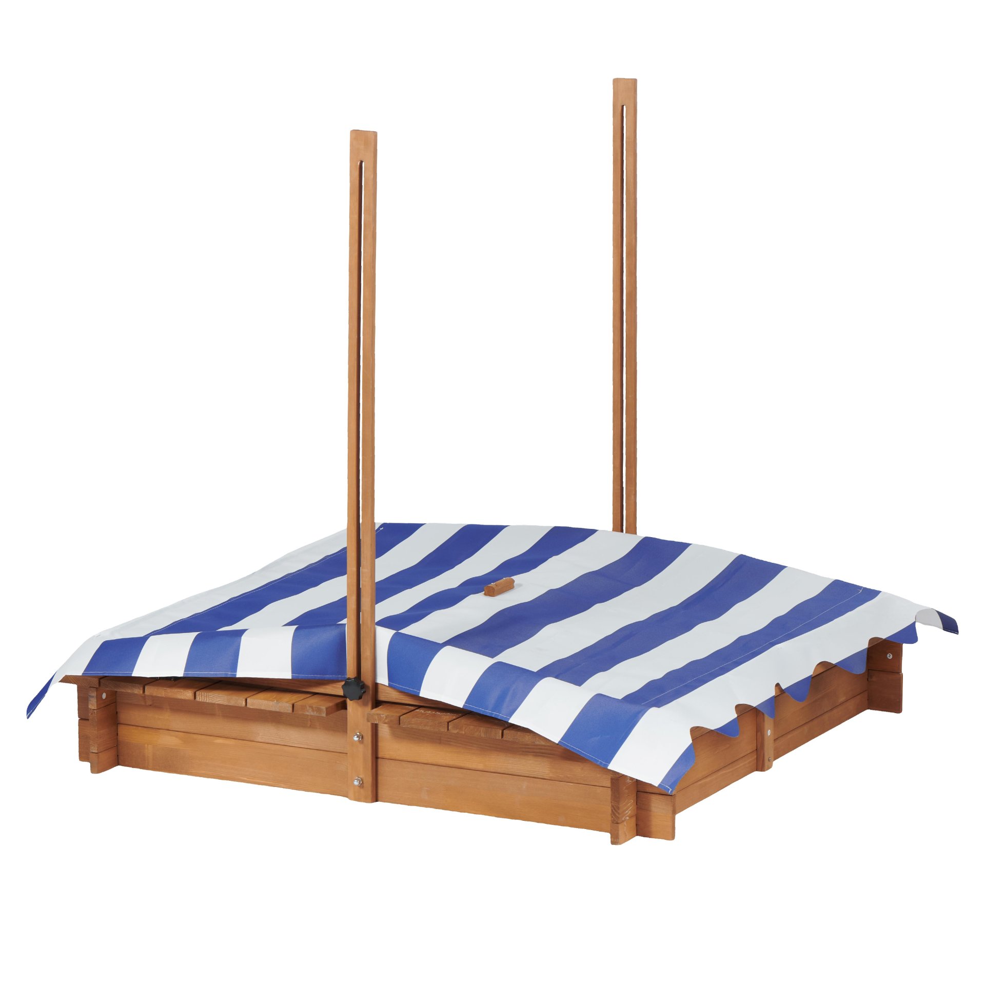 Kids Sandbox With Adjustable Cover, Sand Box With 2 Foldable Bench Seats, Outdoor Sandpit For Backyard Play - Light Brown - Image 19